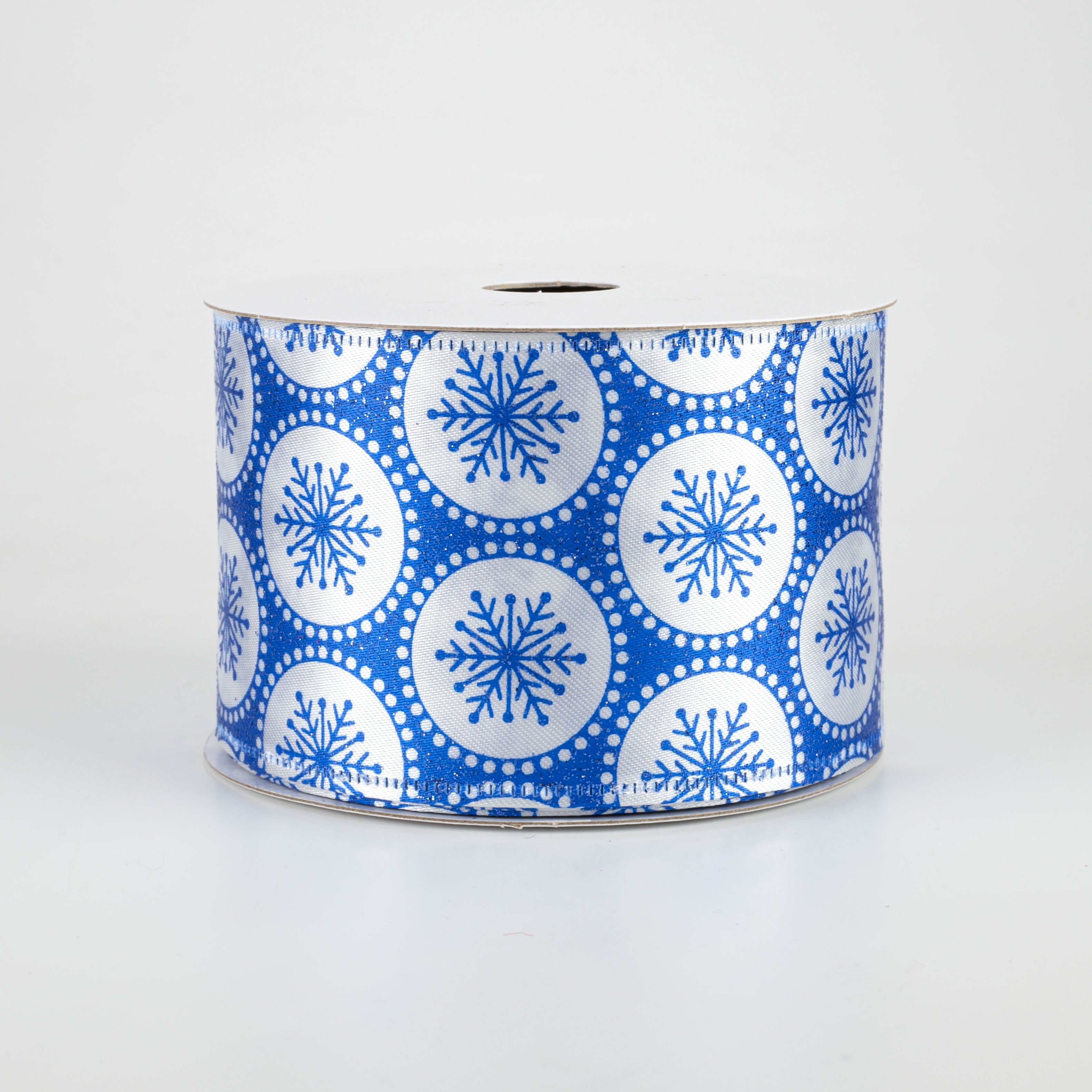 2.5" Glitter Snowflake Dots Ribbon: Royal Blue (10 Yards)