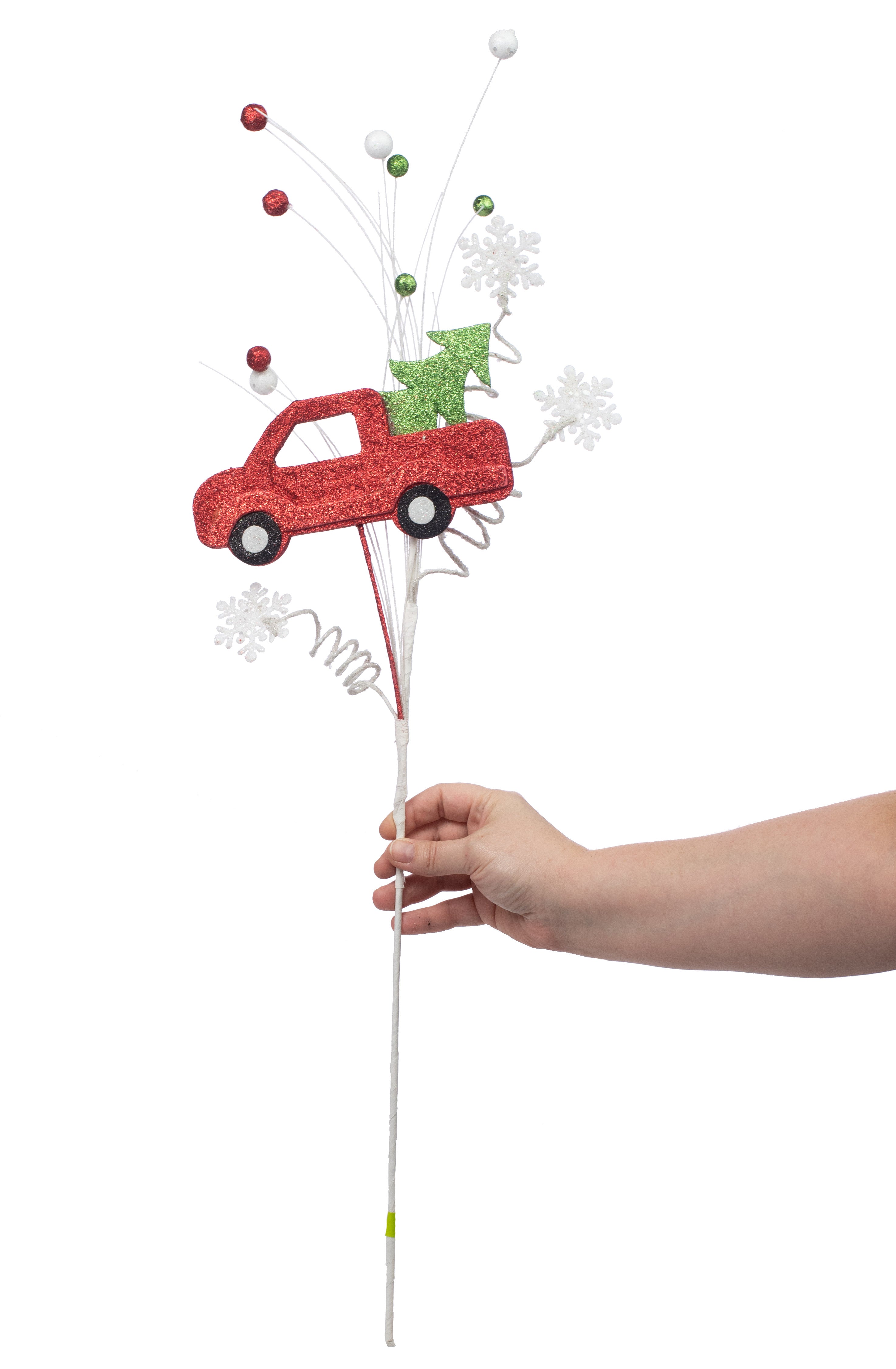 28" Glitter Snowflake & Red Truck Spray Lifestyle Photo