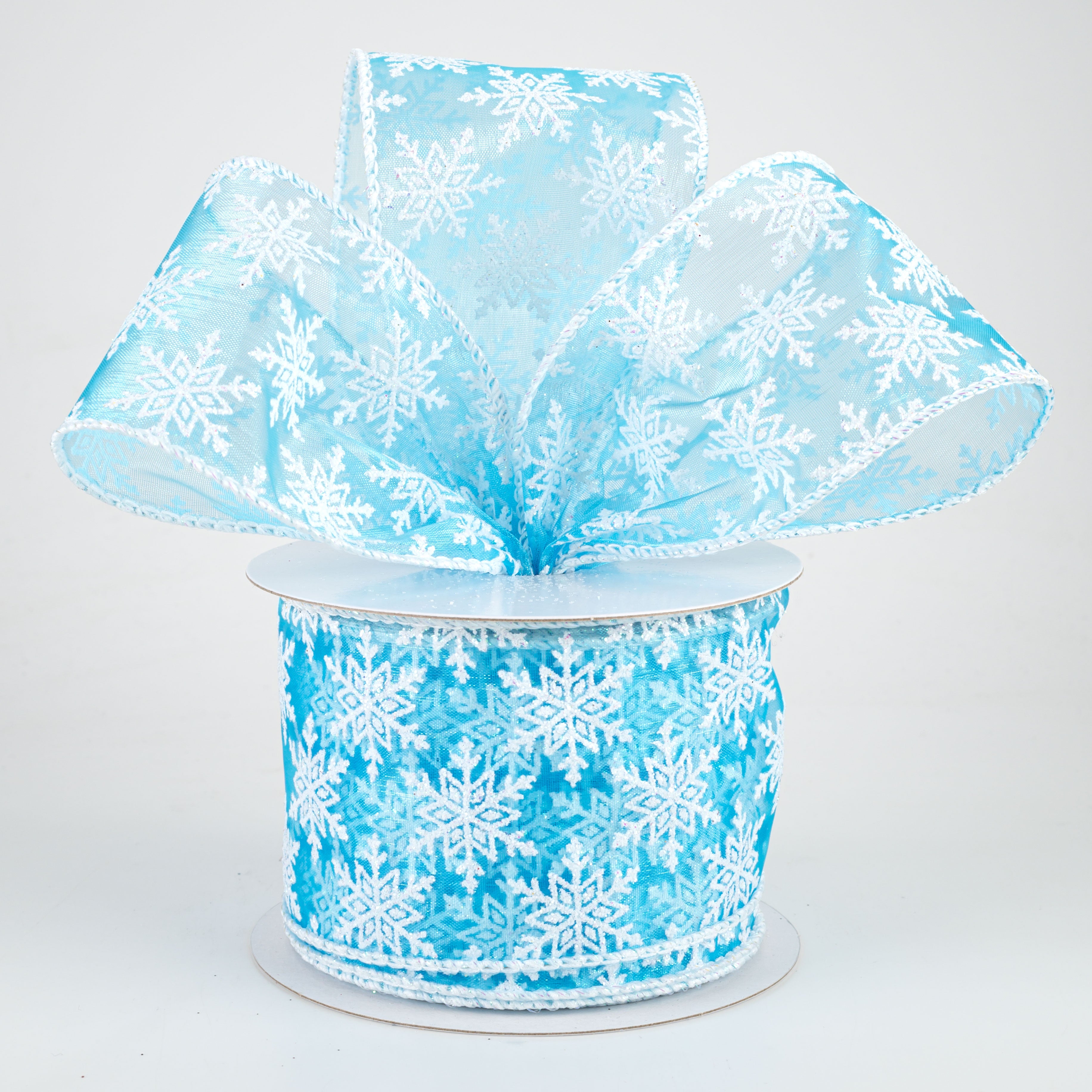 2.5" Glitter Snowflake Sheer Ribbon: Blue (10 Yards) Lifestyle Photo