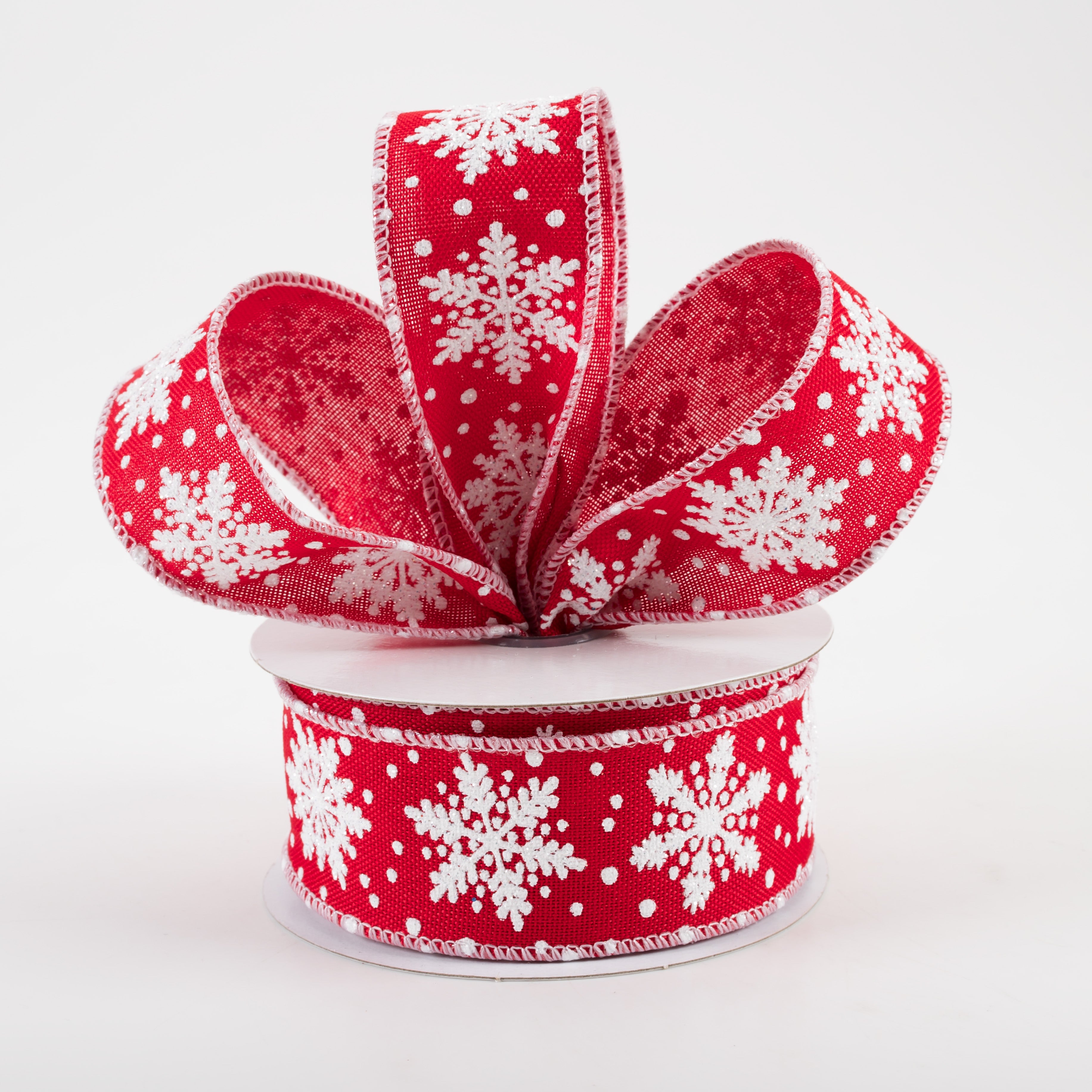 1.5" Glitter Snowflakes Ribbon: Red & White (10 Yards) Lifestyle Photo