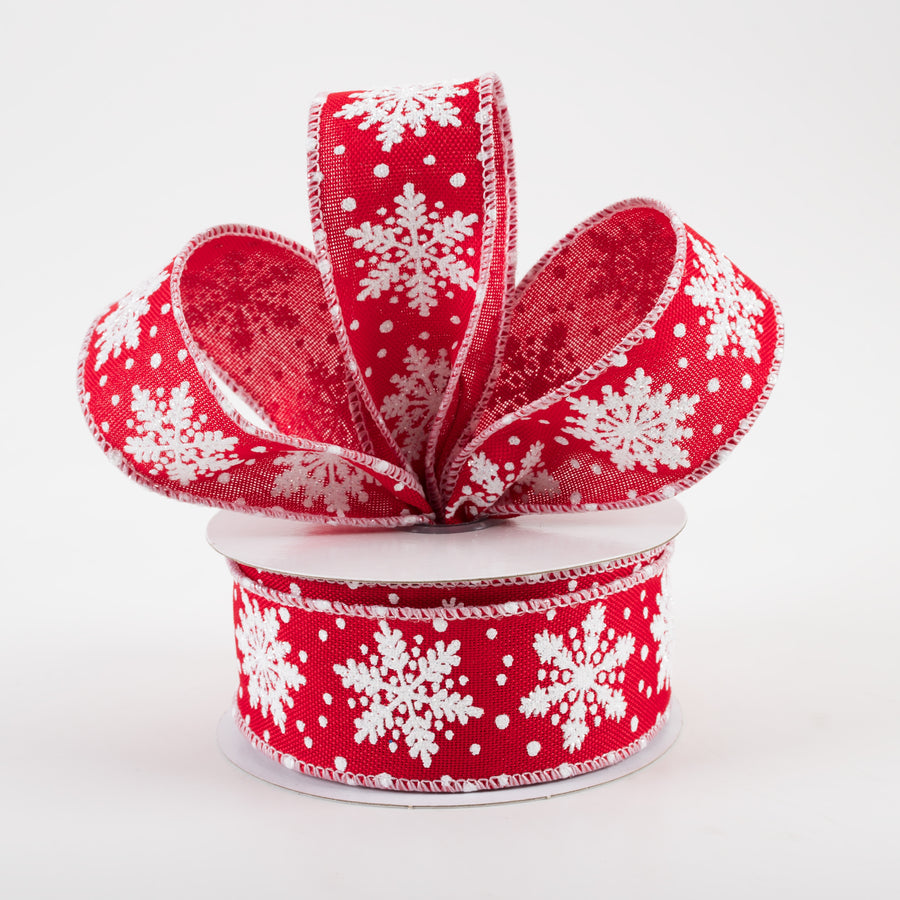 1.5" Glitter Snowflakes Ribbon: Red & White (10 Yards) Lifestyle Photo