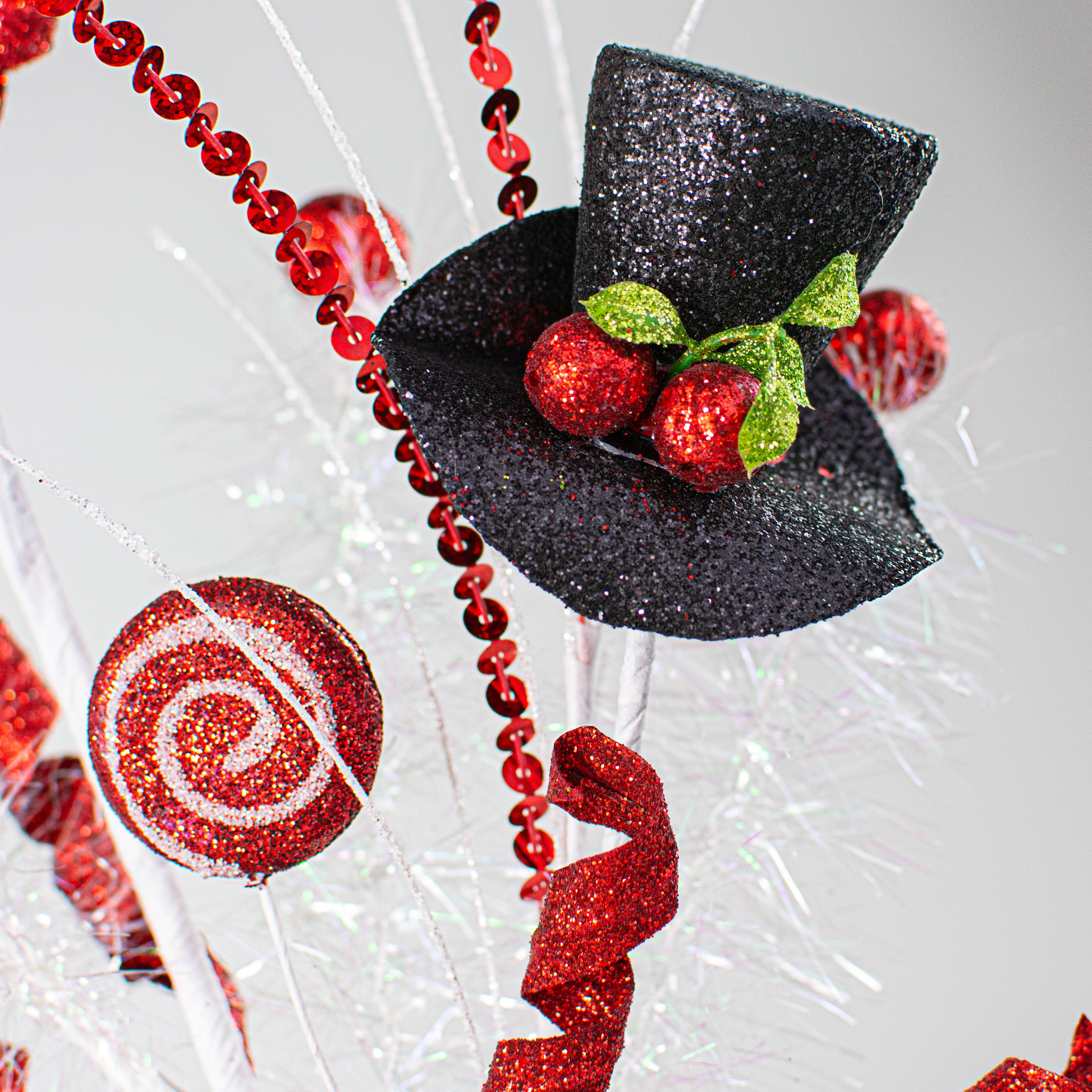 32" Glitter Snowman Top Hat Candy Spray: Red, Black, White Lifestyle Photo
