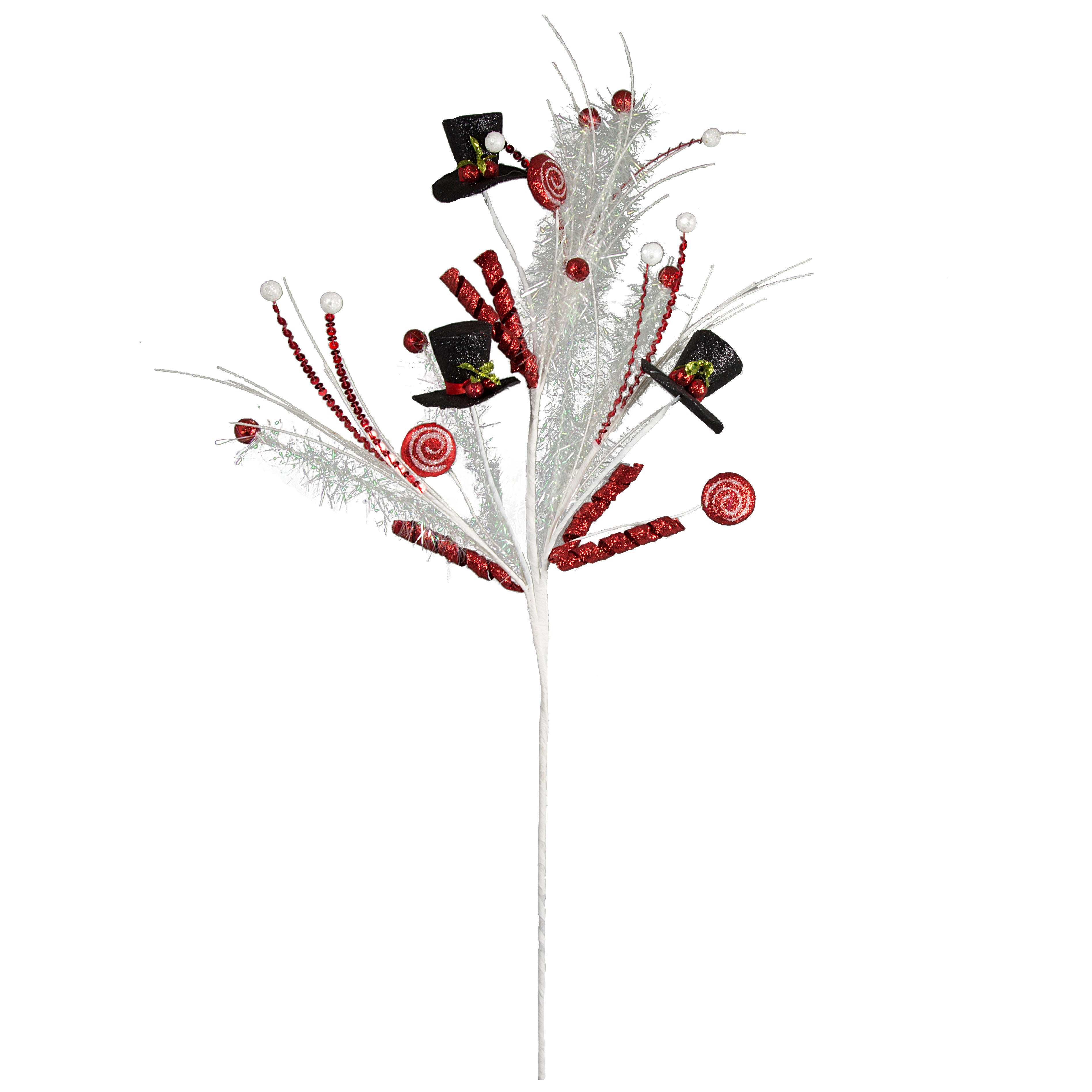 32" Glitter Snowman Top Hat Candy Spray: Red, Black, White detail photo 4