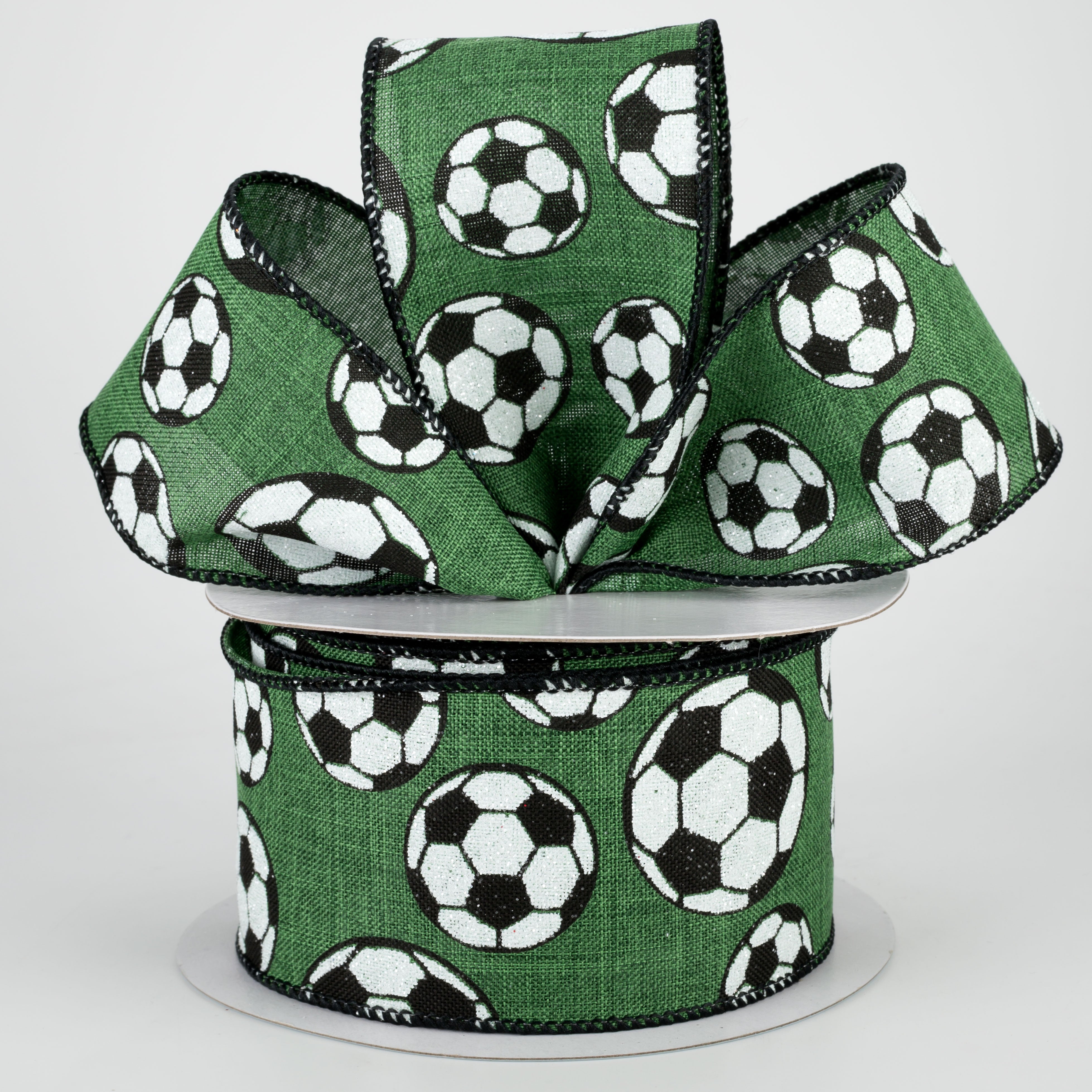 2.5" Glitter Soccer Ball Ribbon: Emerald (10 Yards) Lifestyle Photo