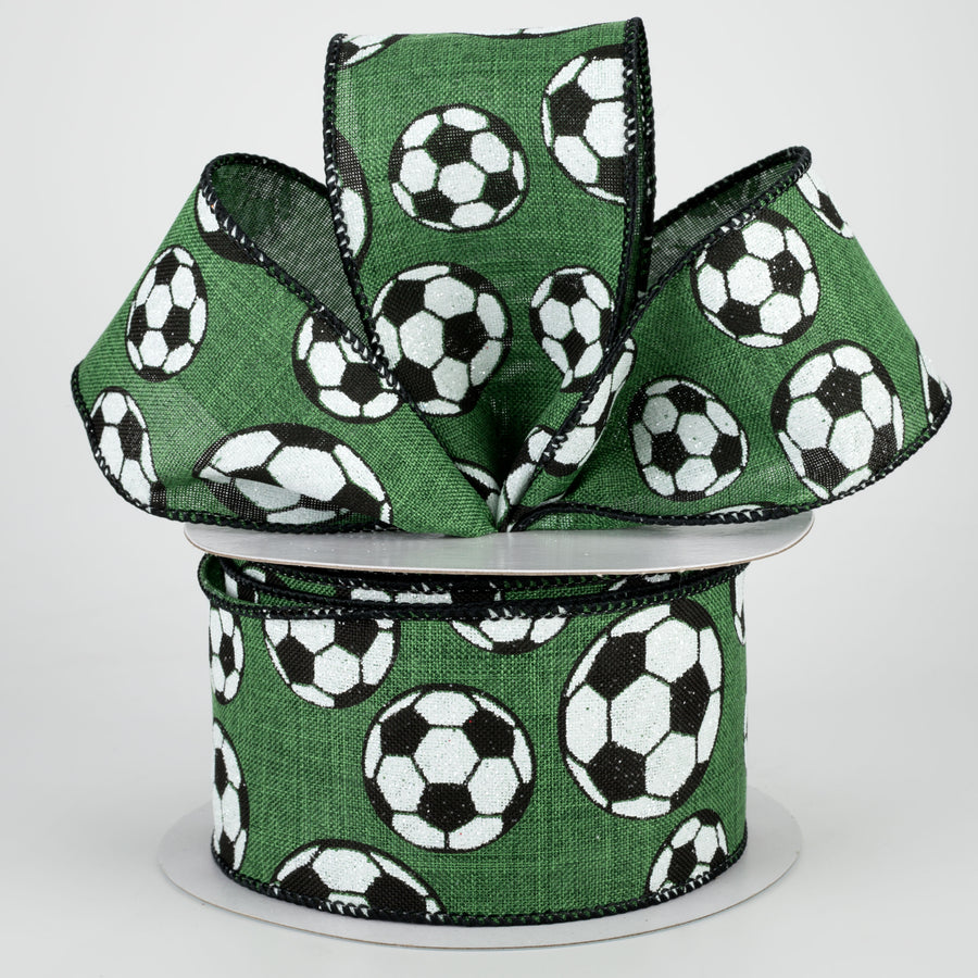 2.5" Glitter Soccer Ball Ribbon: Emerald (10 Yards) Lifestyle Photo