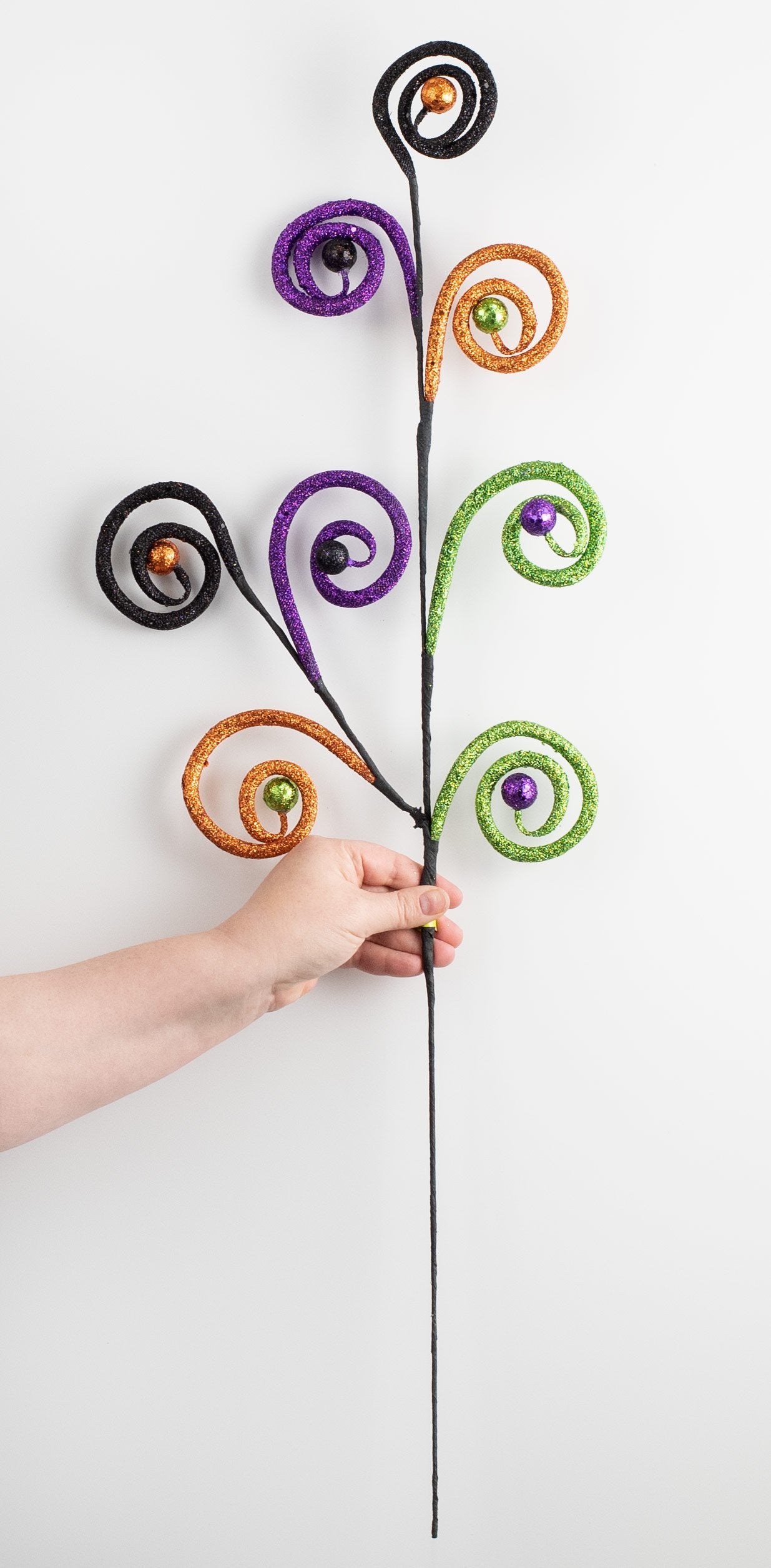35" Glitter Spiral Ball Spray: Purple, Orange, Lime, Black detail photo 3