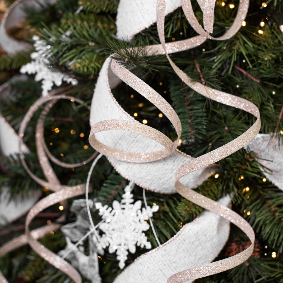25" Glitter Spiral Ribbon Spray: Ivory Lifestyle Photo