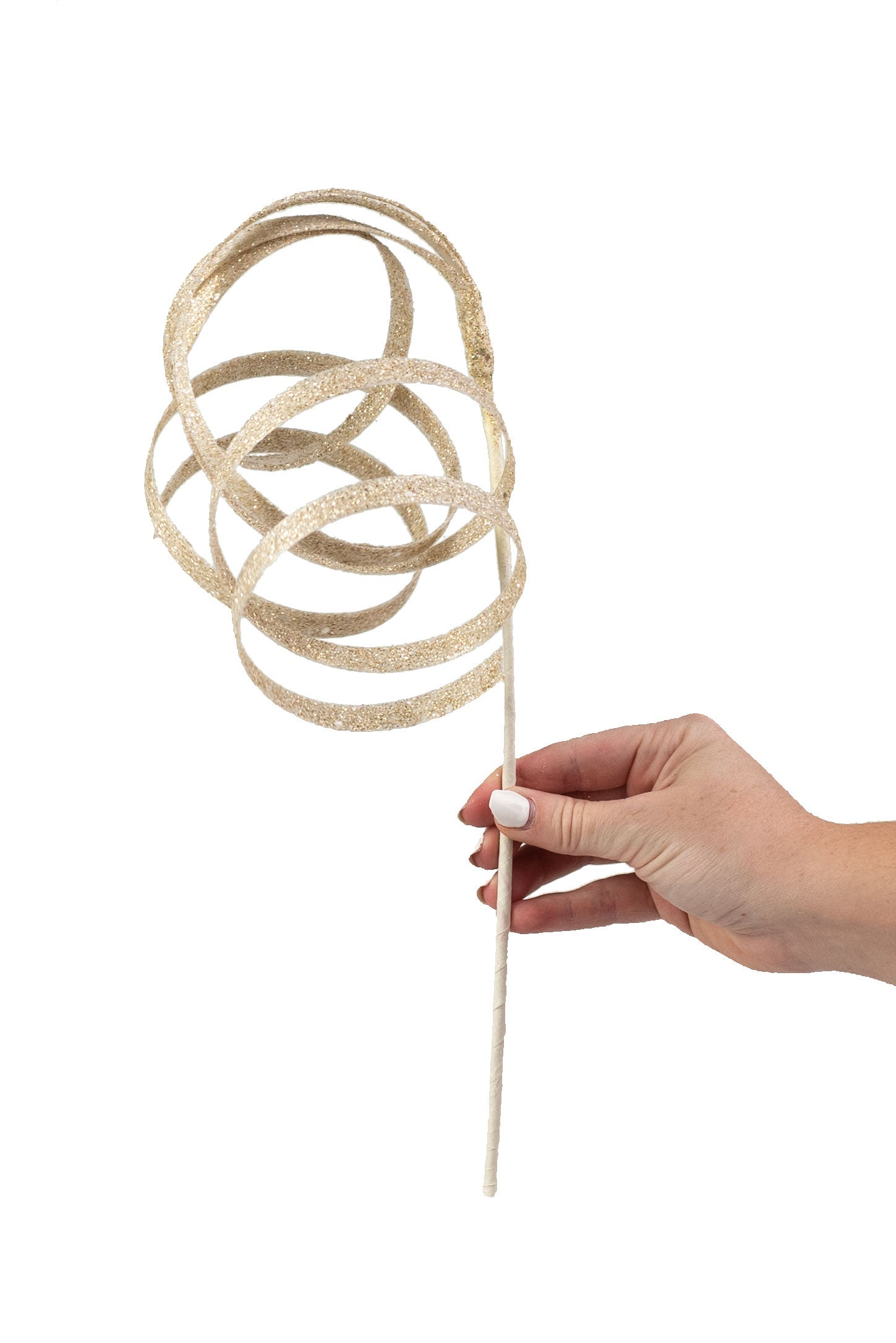 25" Glitter Spiral Ribbon Spray: Ivory detail photo 4