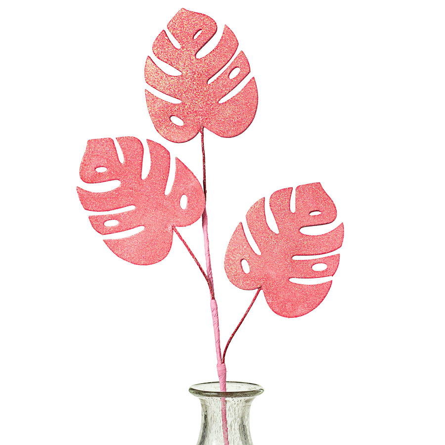 28" Glitter Split Leaf Philodendron Spray: Pink Item Number: 62388PK