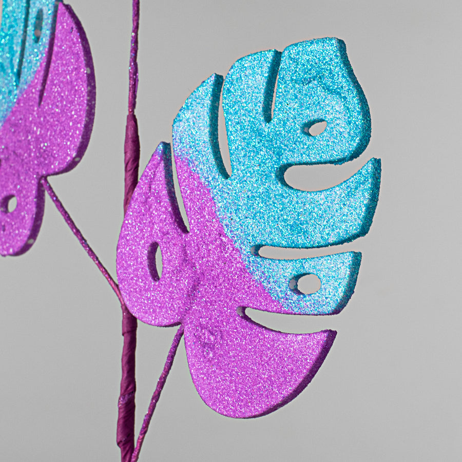 28" Glitter Split Leaf Philodendron Spray: Purple & Blue Lifestyle Photo