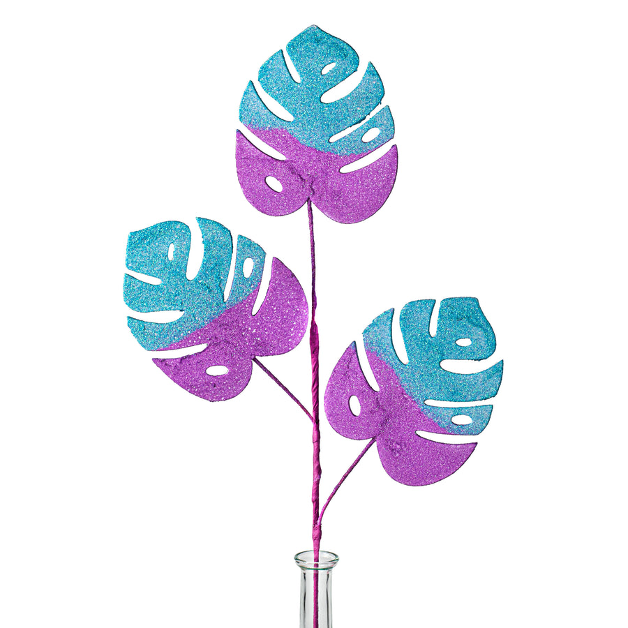 28" Glitter Split Leaf Philodendron Spray: Purple & Blue Item Number: 62388PUBL
