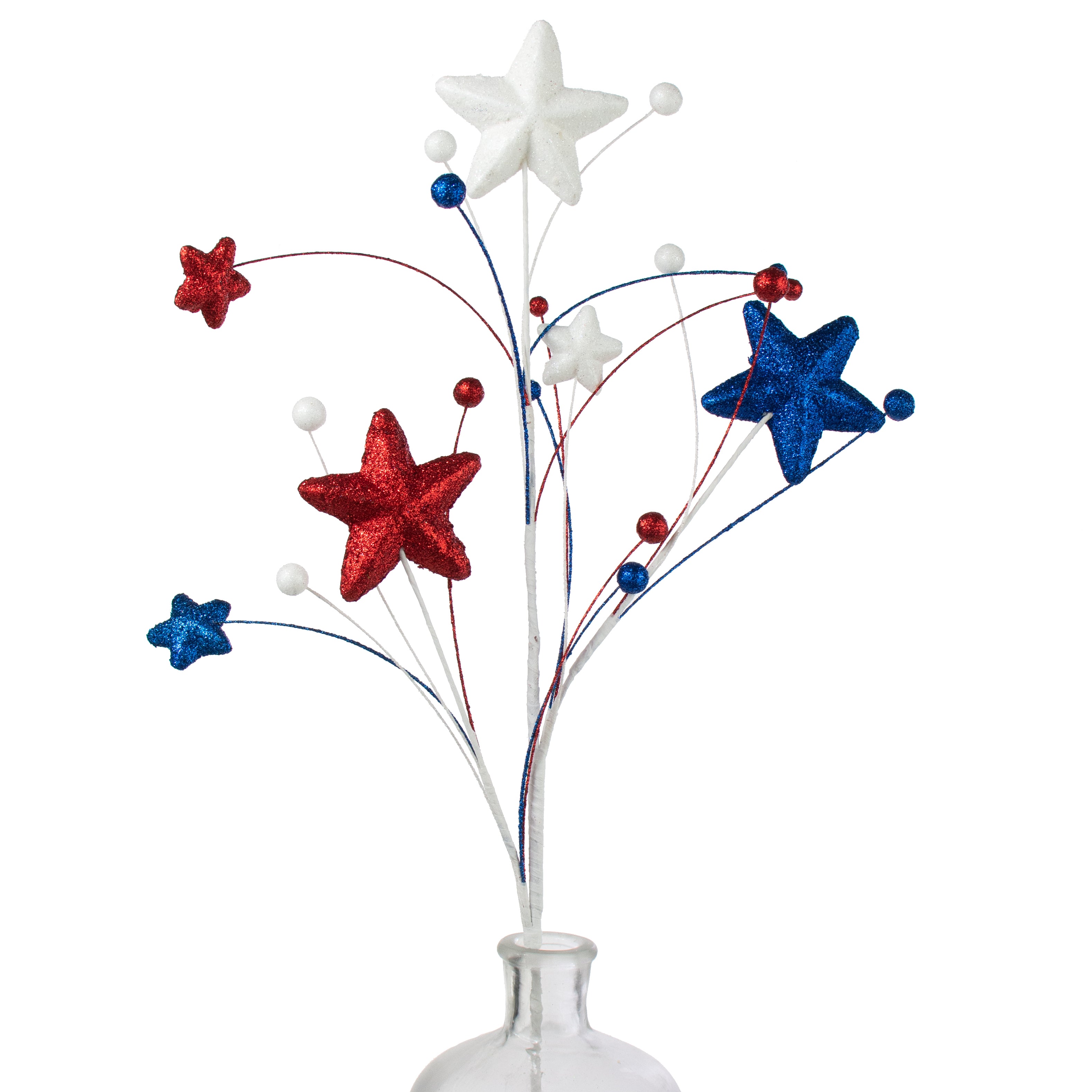 29" Glitter Star & Balls Spray: Red, White & Blue Item Number: HJ1075