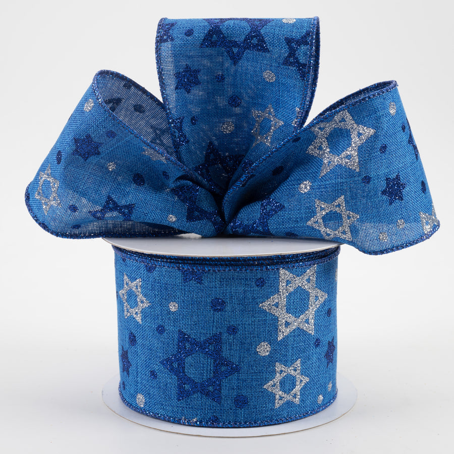 2.5" Glitter Star of David Ribbon: Royal Blue (10 Yards) Lifestyle Photo