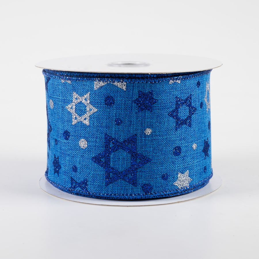 2.5" Glitter Star of David Ribbon: Royal Blue (10 Yards)