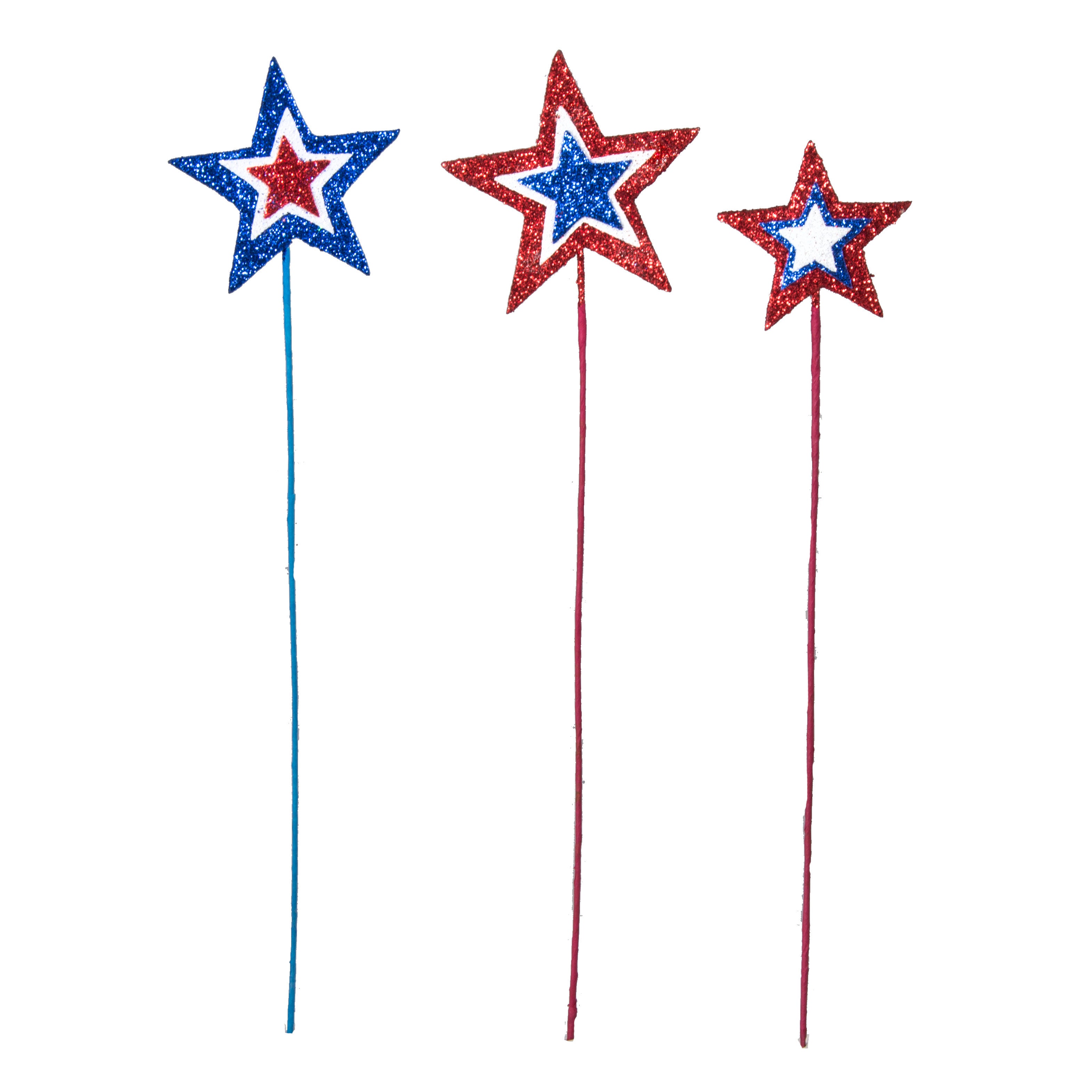 15" Glitter Star Picks: Patriotic (Set of 3) Item Number: HJ0019