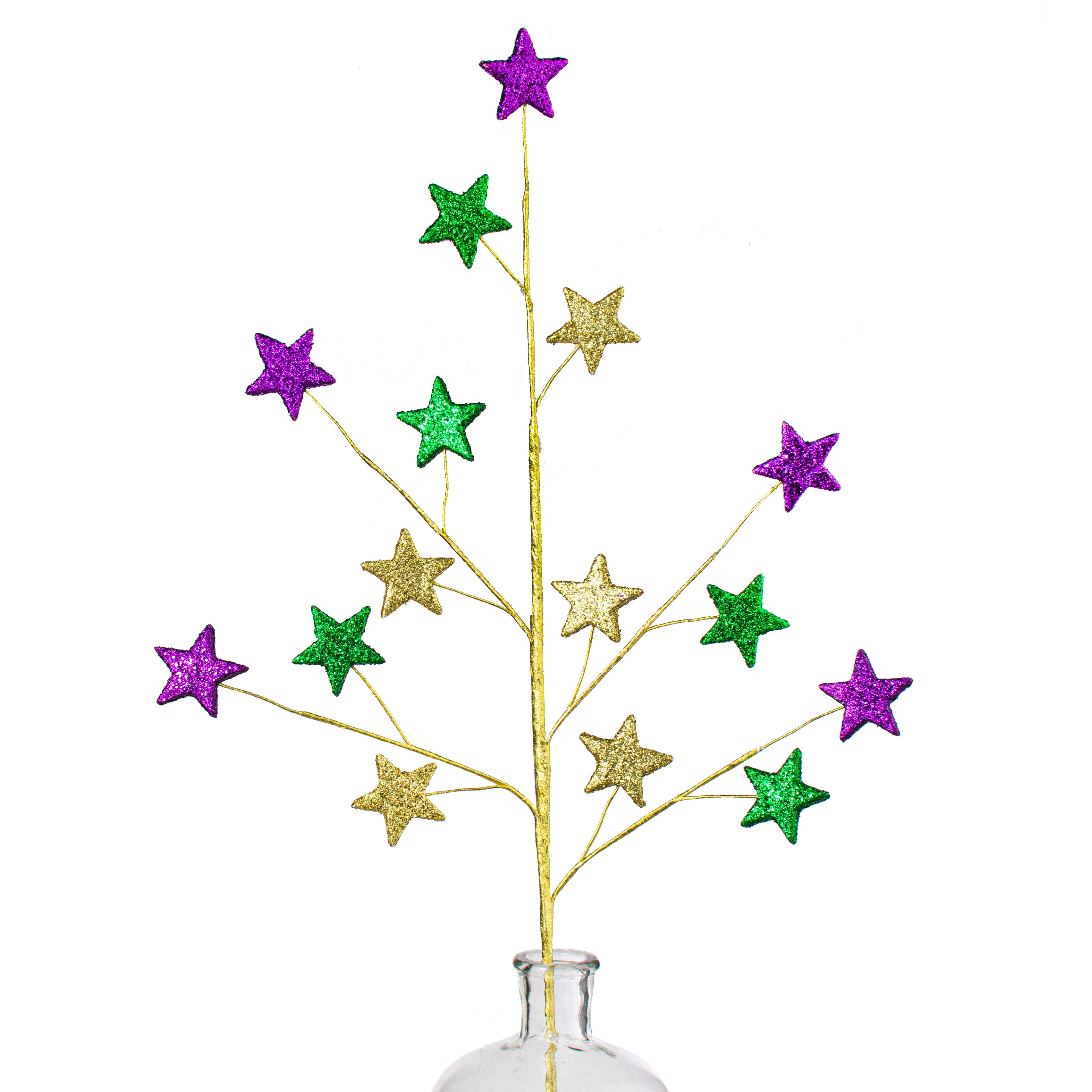 33" Glitter Star Spray: Purple, Green, Gold Item Number: HG3233