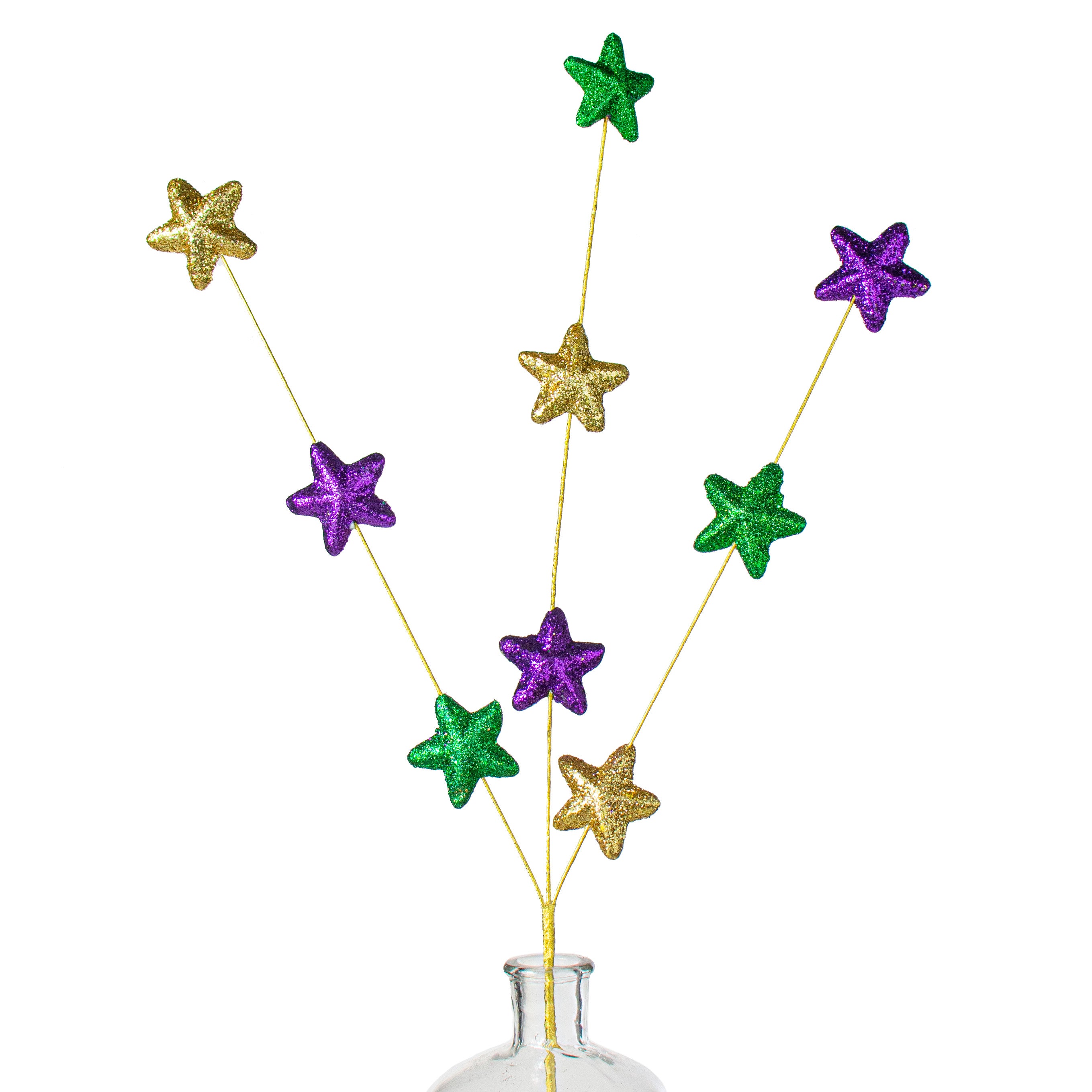31" Glitter Star Spray: Purple, Green, Gold Item Number: HG3231