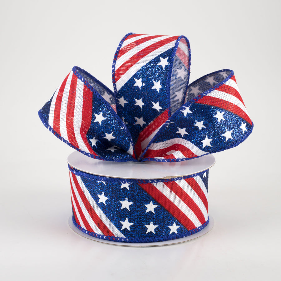 1.5" Glitter Stars & Stripes Linen Ribbon (10 Yards) Lifestyle Photo