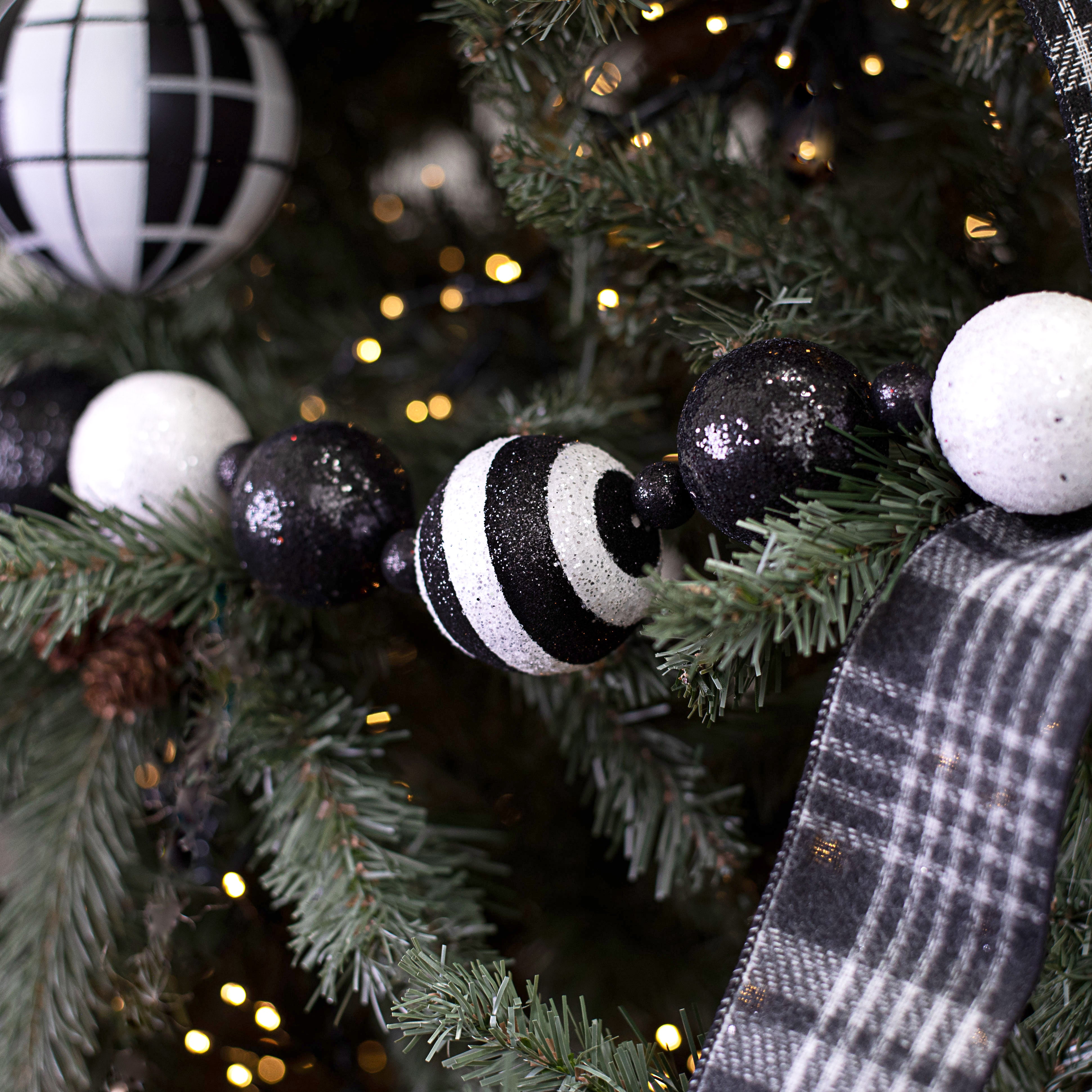 5' Glitter Stripe Ball Garland: Black & White Lifestyle Photo