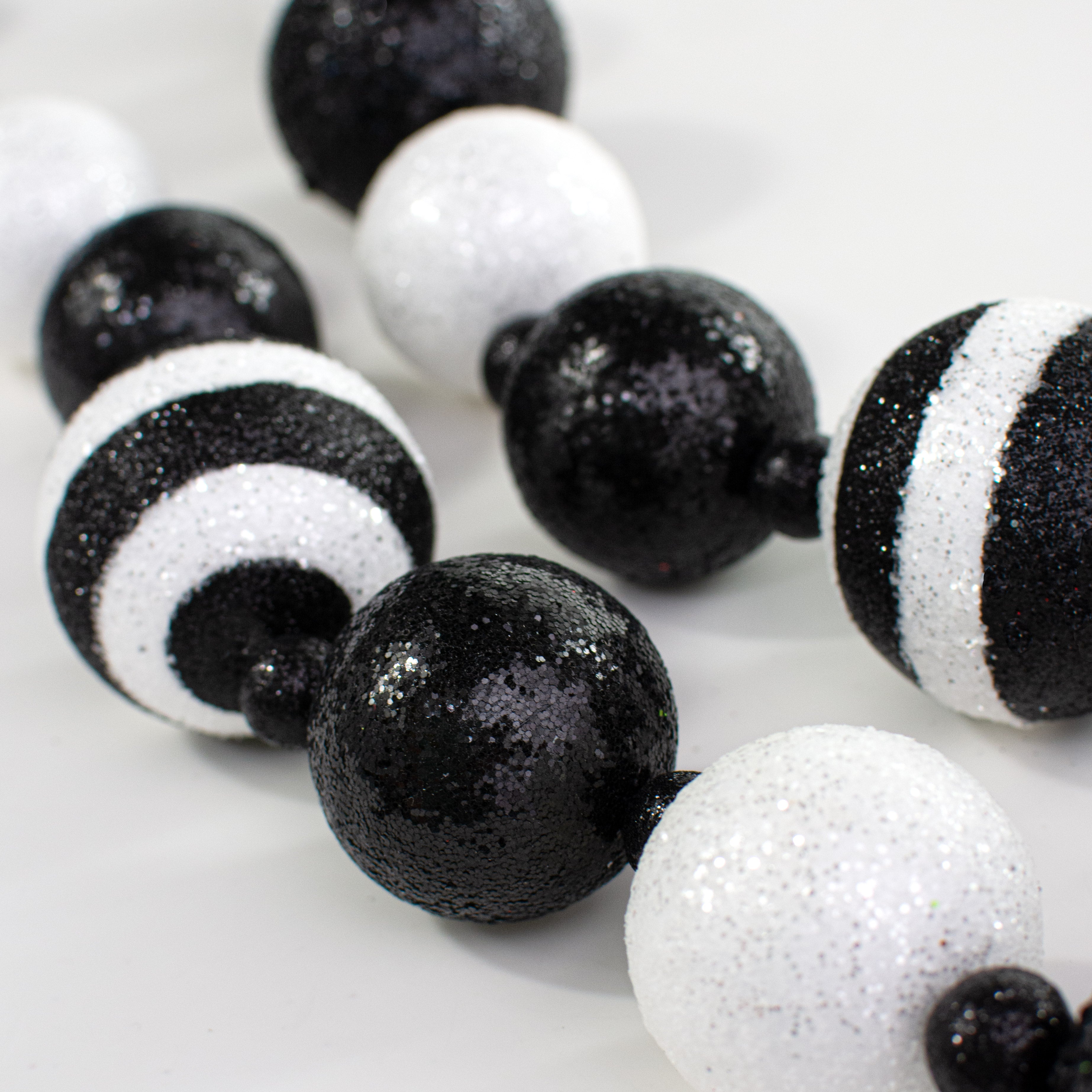 5' Glitter Stripe Ball Garland: Black & White detail photo 3