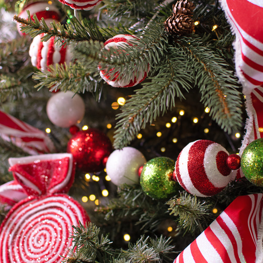 5' Glitter Stripe Ball Garland: Red, Lime, White Lifestyle Photo