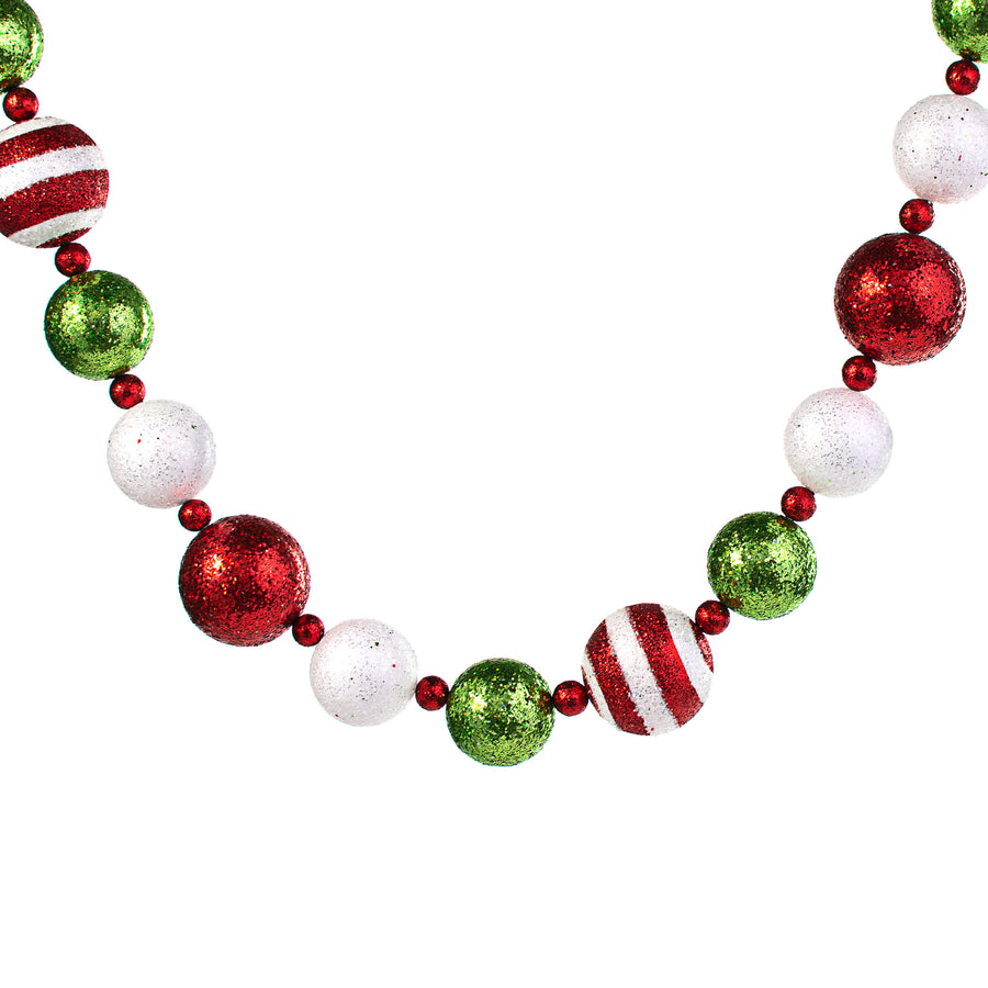 5' Glitter Stripe Ball Garland: Red, Lime, White Item Number: XG673592