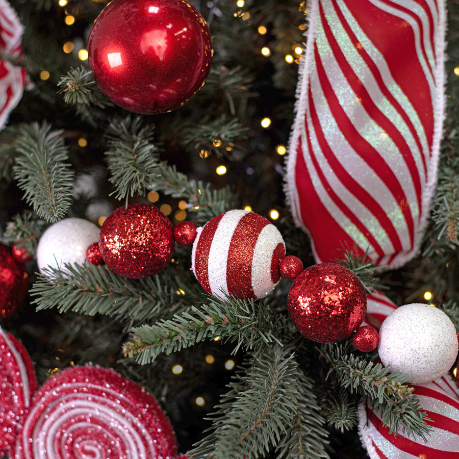 5' Glitter Stripe Ball Garland: Red & White Lifestyle Photo