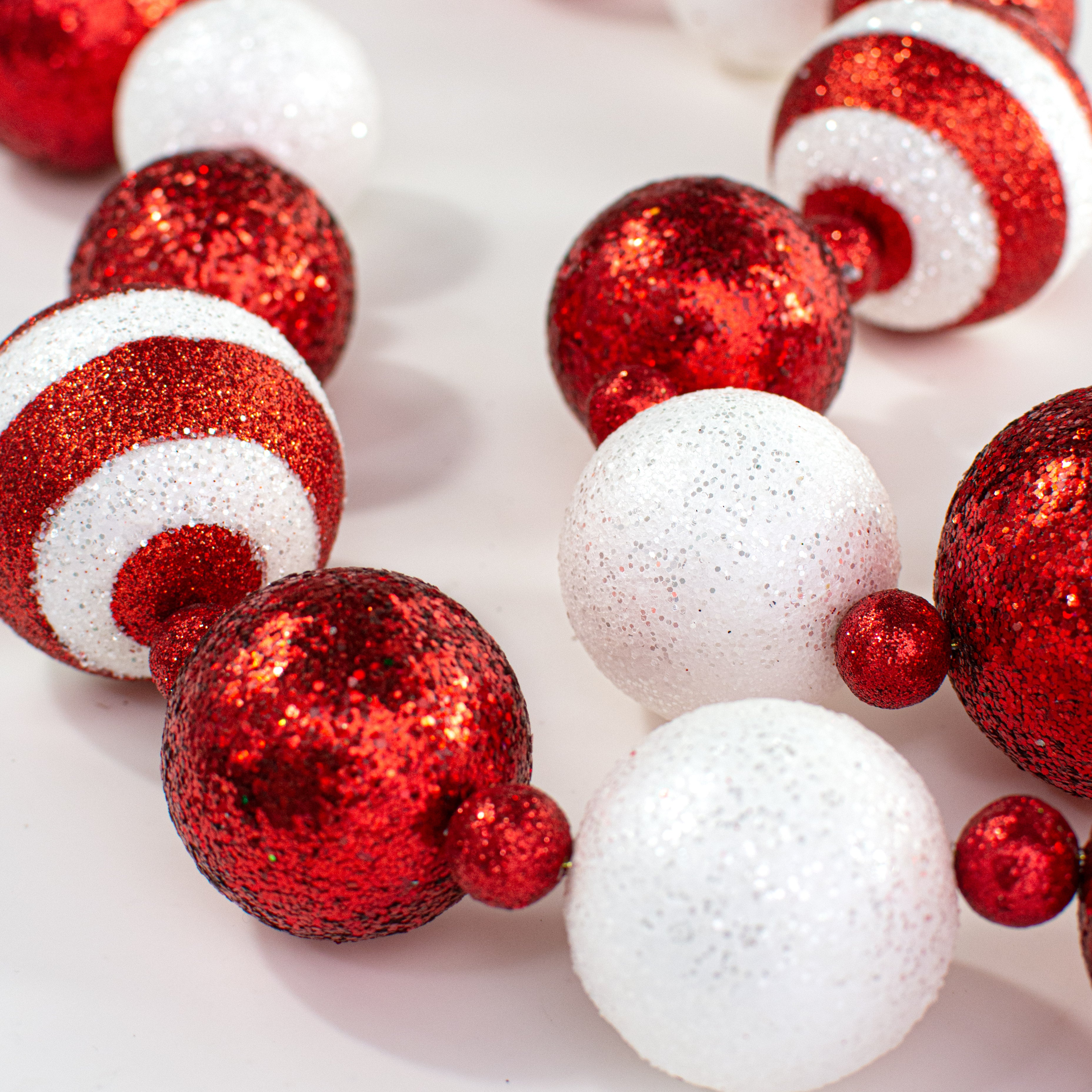 5' Glitter Stripe Ball Garland: Red & White detail photo 3