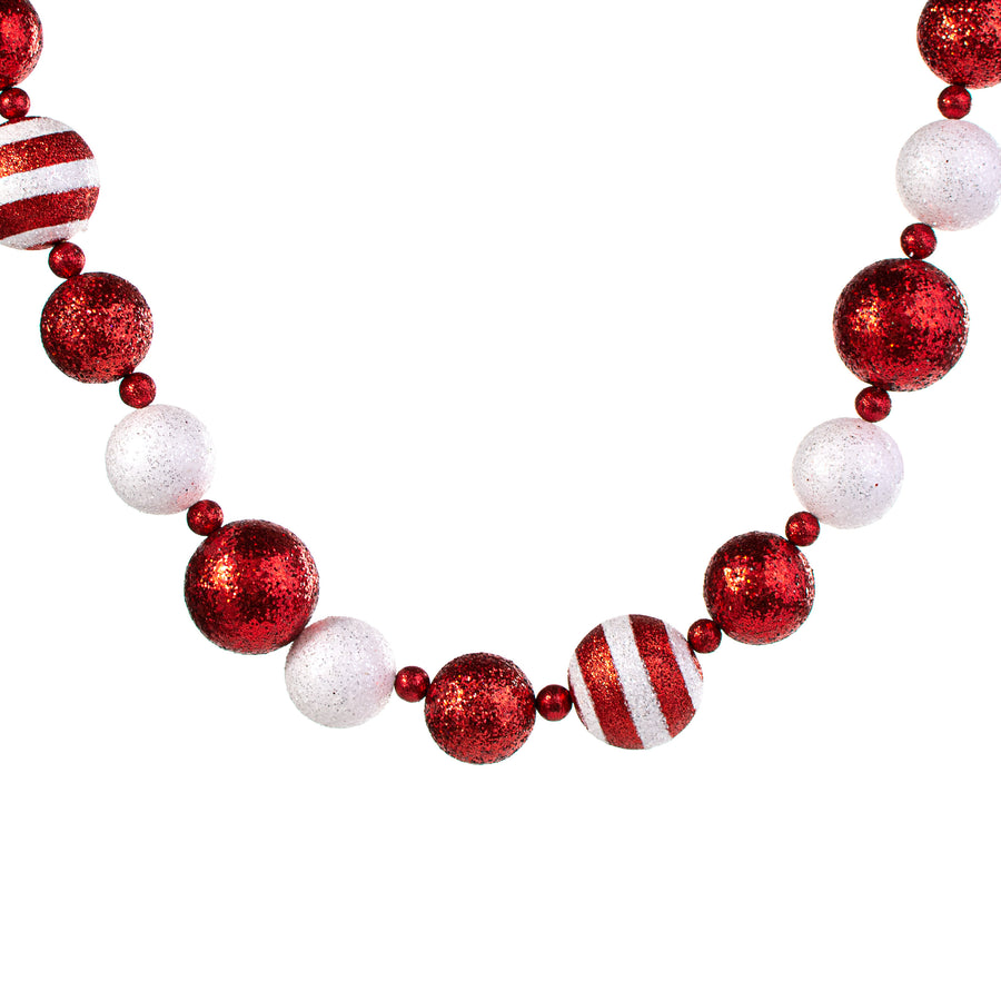5' Glitter Stripe Ball Garland: Red & White Item Number: XG673591
