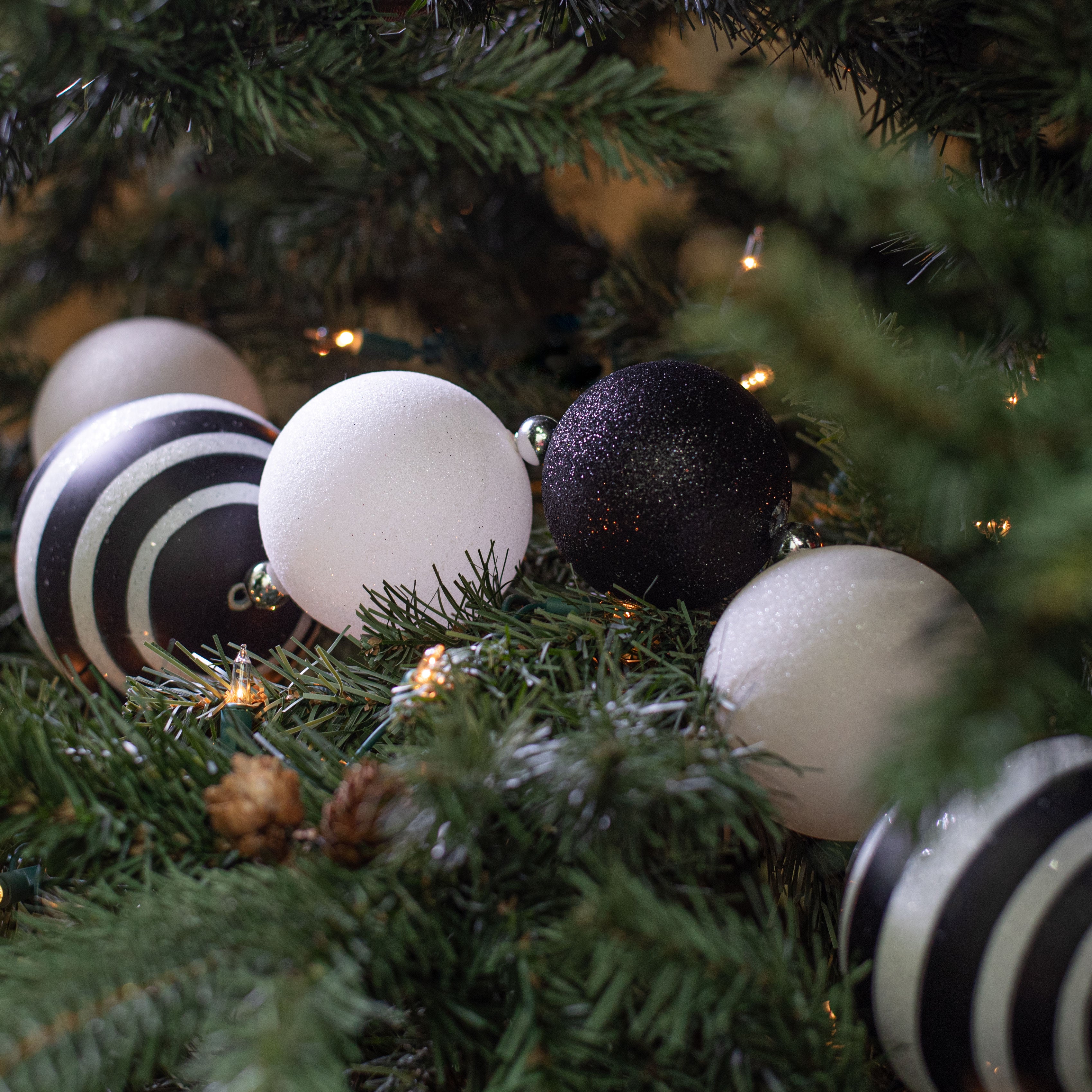 6' Glitter Stripe Ball Ornament Garland: Black & White detail photo 3