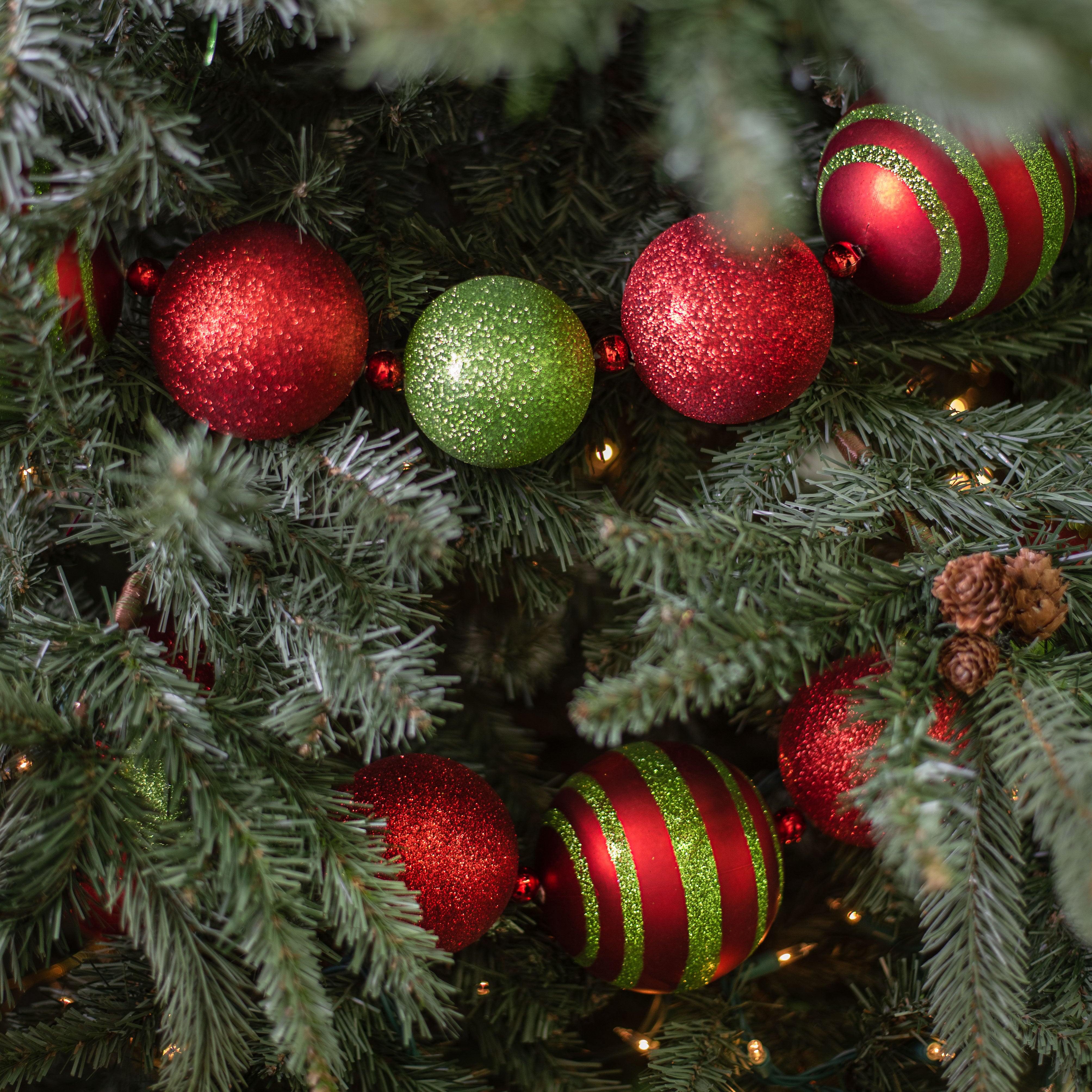 6' Glitter Stripe Ball Ornament Garland: Red & Lime Lifestyle Photo