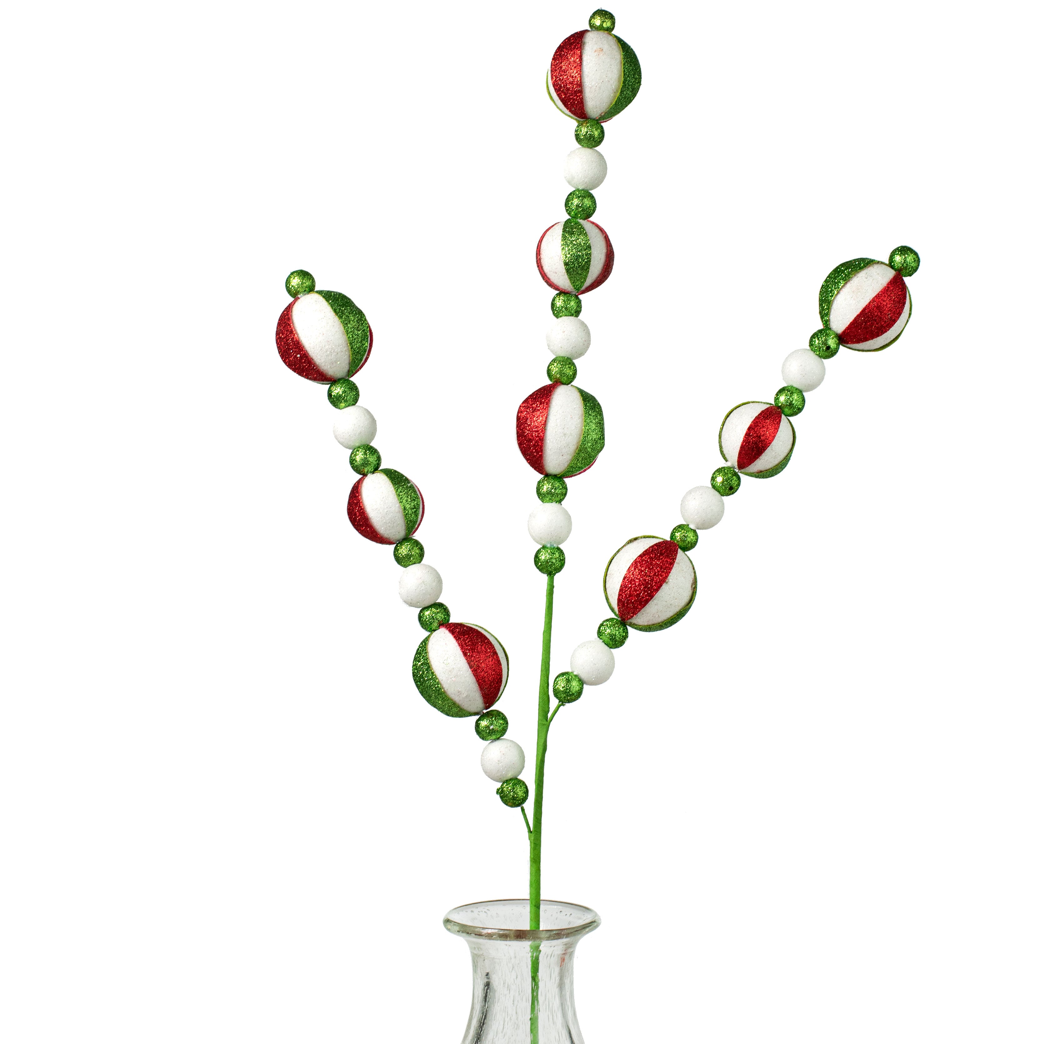 32" Glitter Stripe Ball Spray: Red, Green, White Item Number: 84230RWG