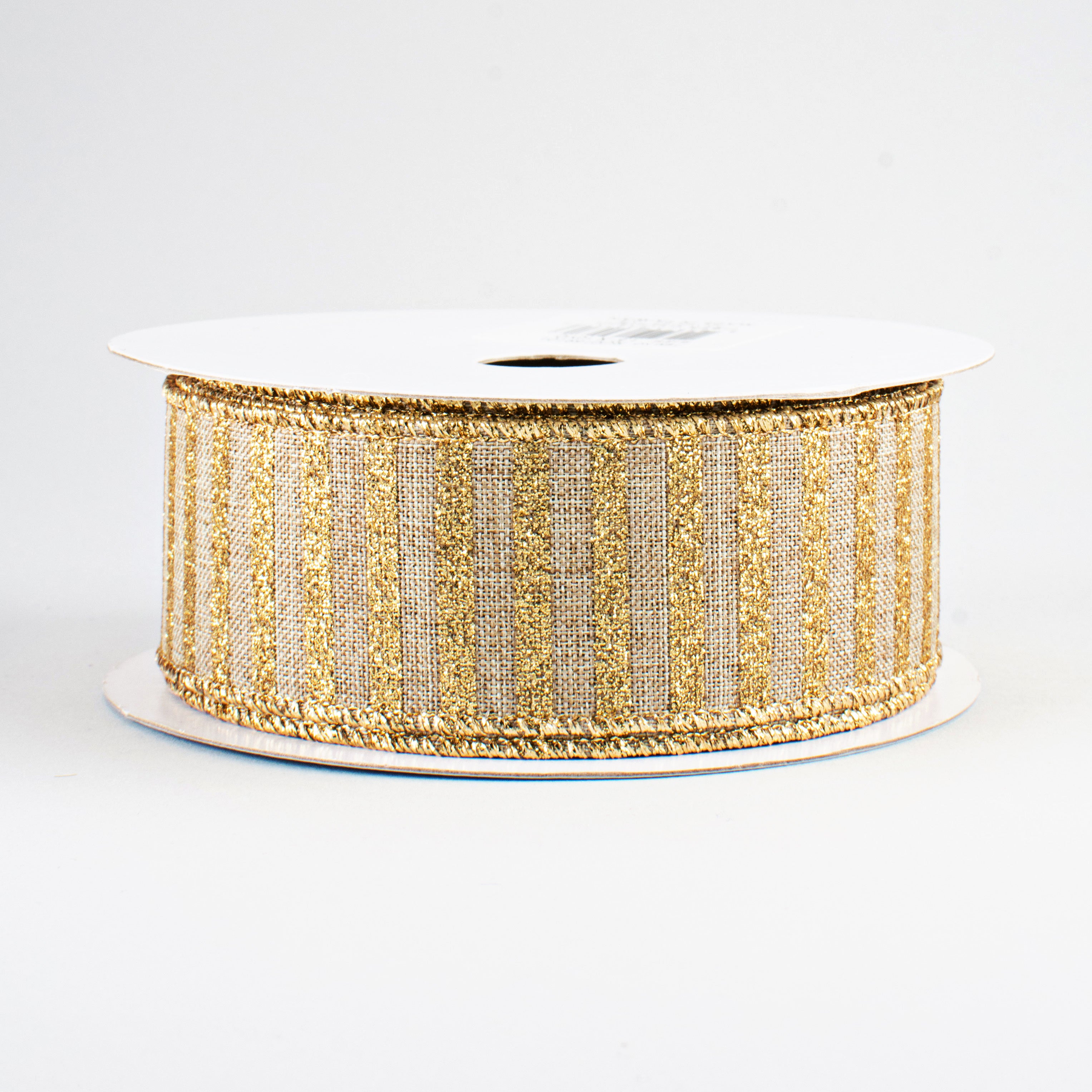 1.5" Glitter Stripe Canvas Ribbon: Beige & Gold (10 Yards)