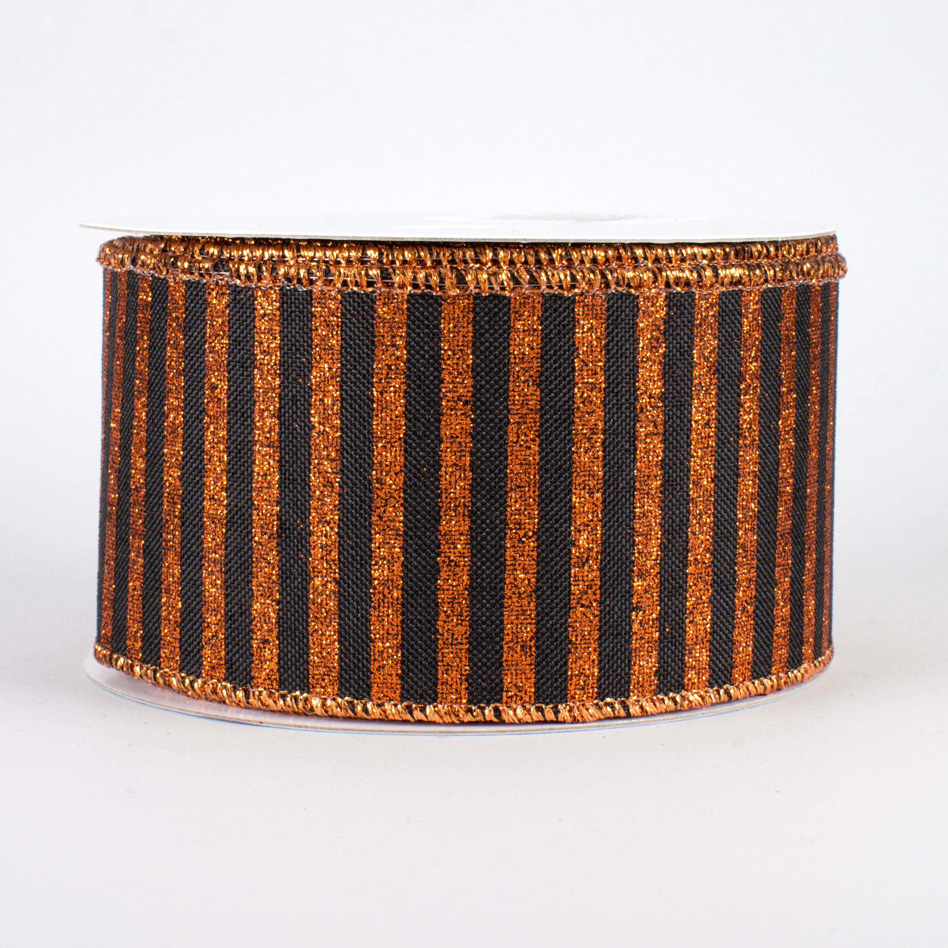 2.5" Glitter Stripe Canvas Ribbon: Black & Bright Orange (10 Yards)