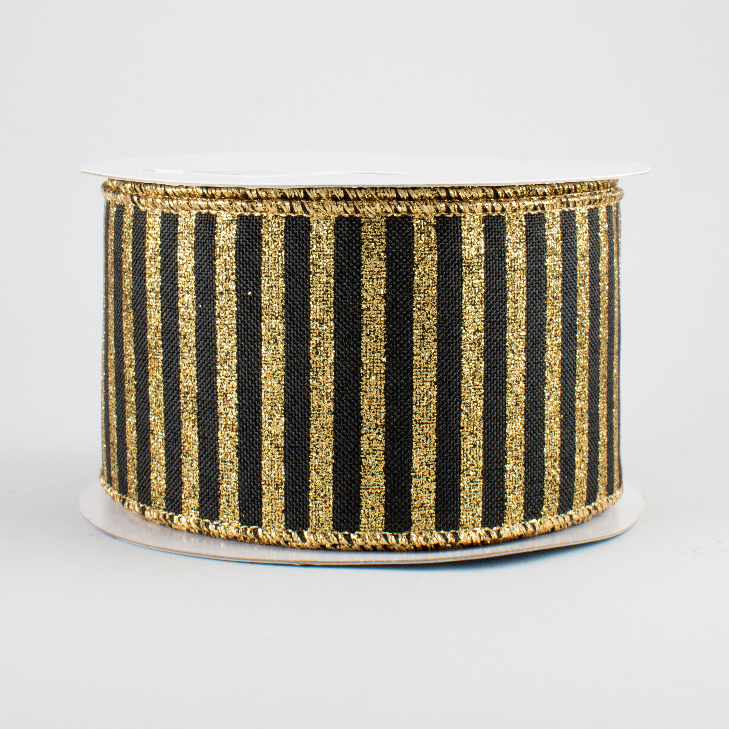2.5" Glitter Stripe Canvas Ribbon: Black & Gold (10 Yards)