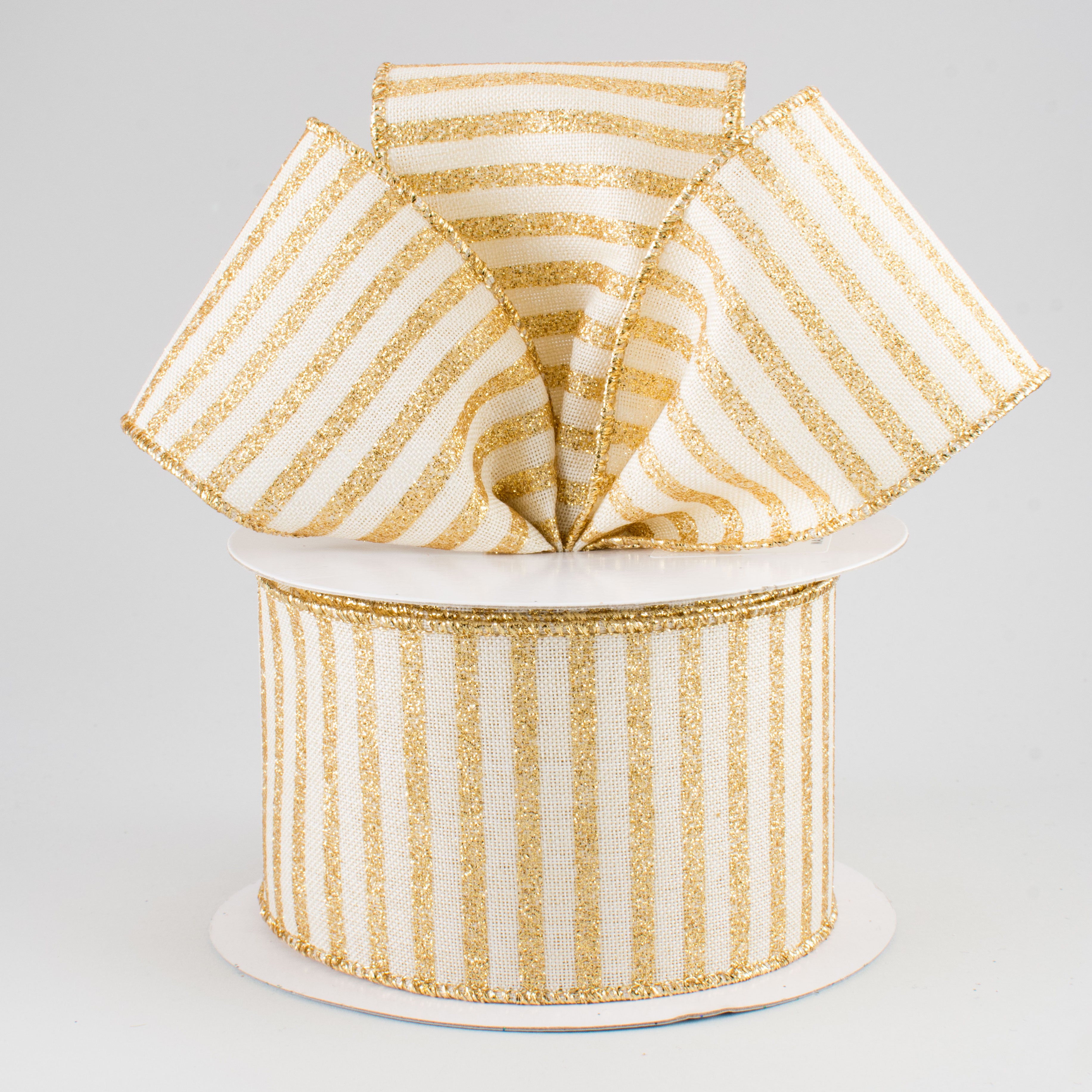 2.5" Glitter Stripe Canvas Ribbon: Cream & Gold (10 Yards) Lifestyle Photo