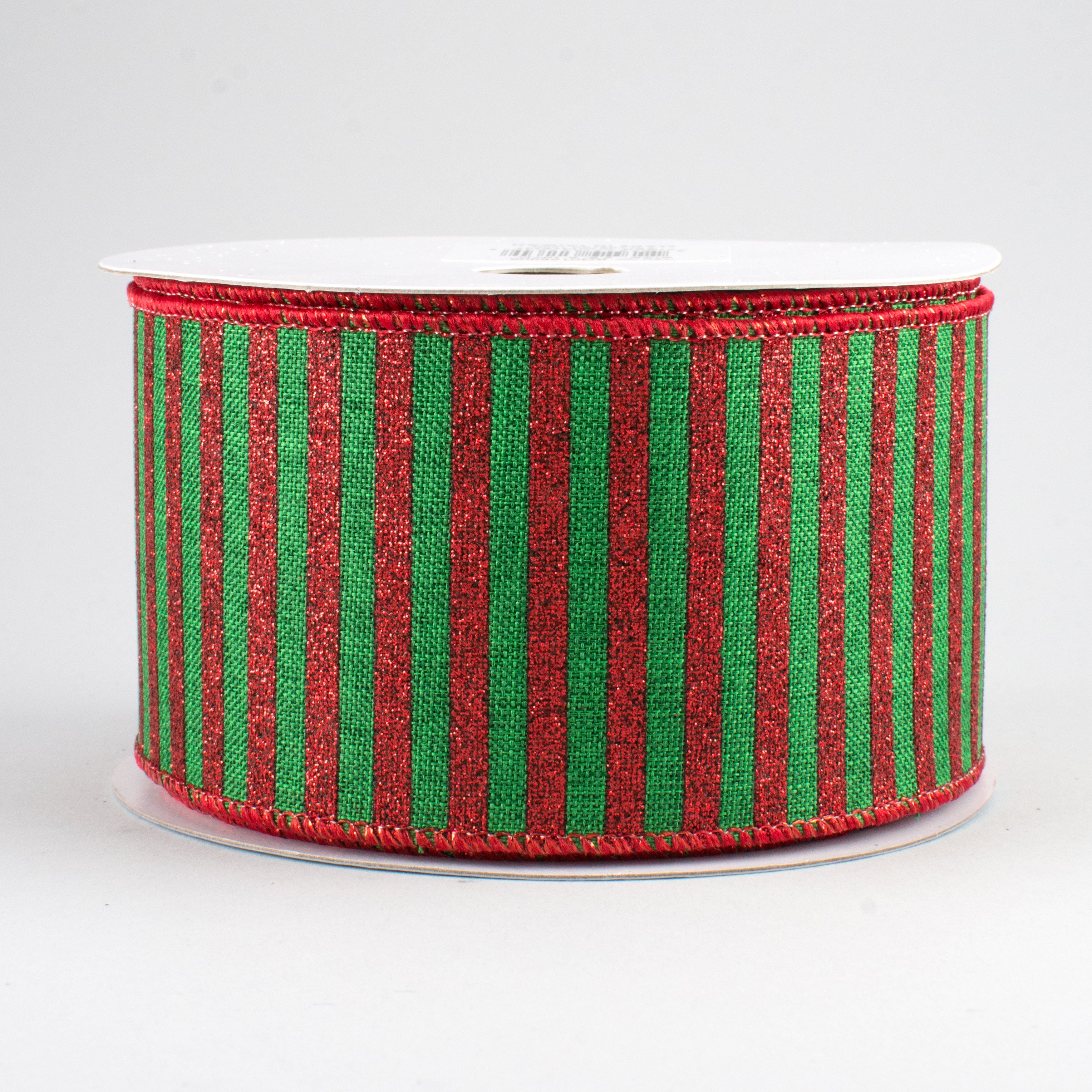 2.5" Glitter Stripe Canvas Ribbon: Emerald & Red (10 Yards)