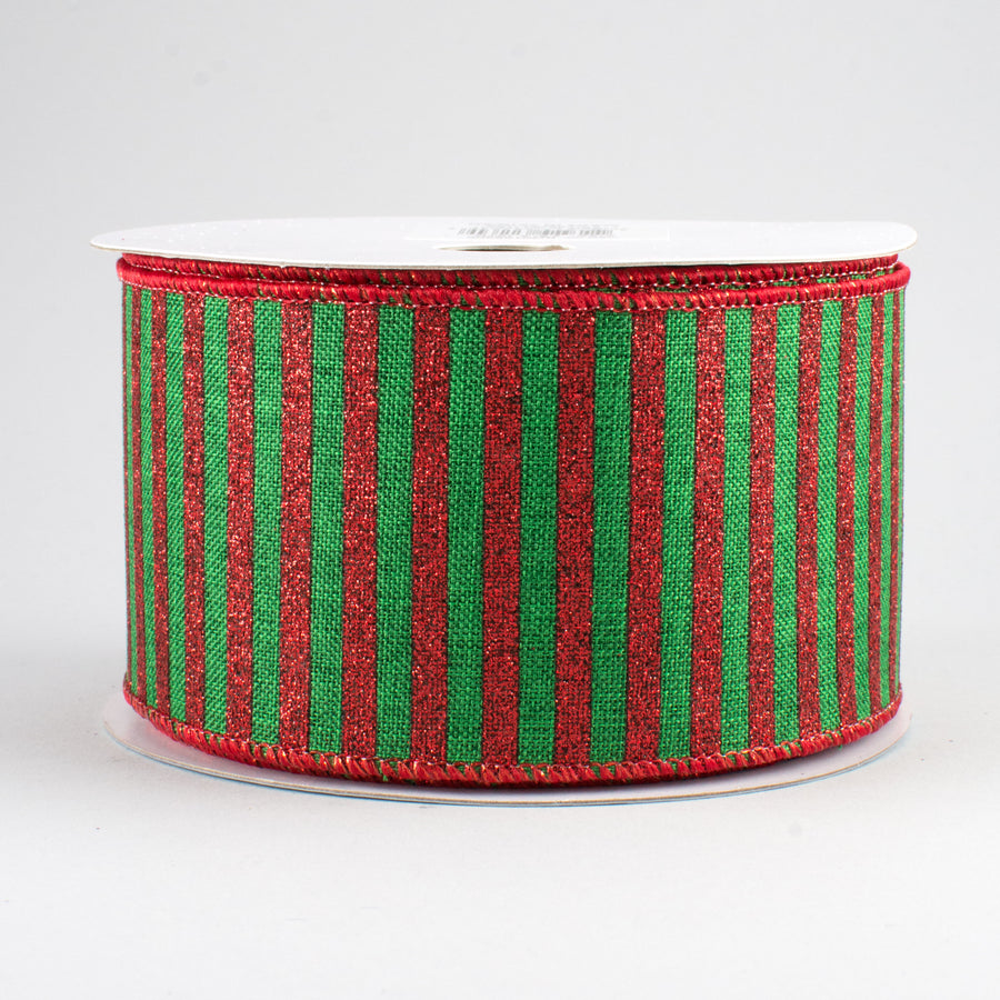 2.5" Glitter Stripe Canvas Ribbon: Emerald & Red (10 Yards)