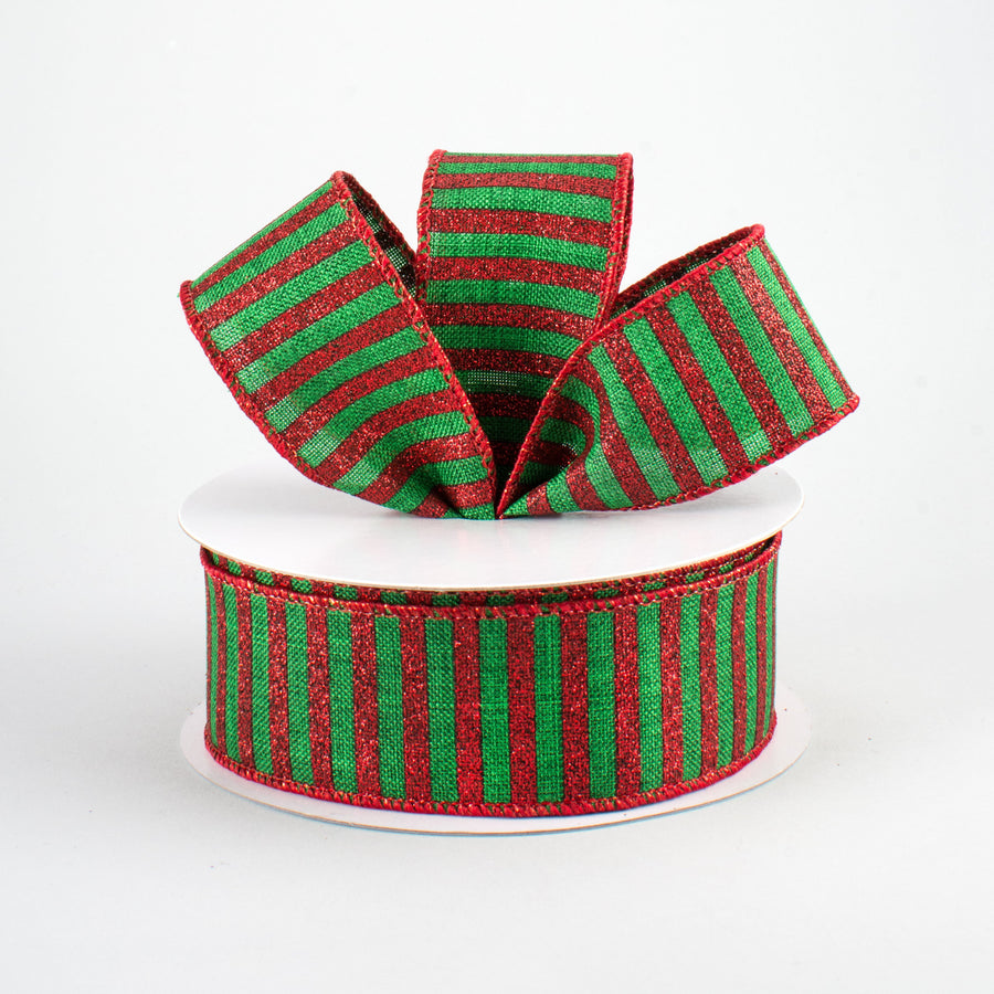 1.5" Glitter Stripe Canvas Ribbon: Emerald & Red (10 Yards) Lifestyle Photo