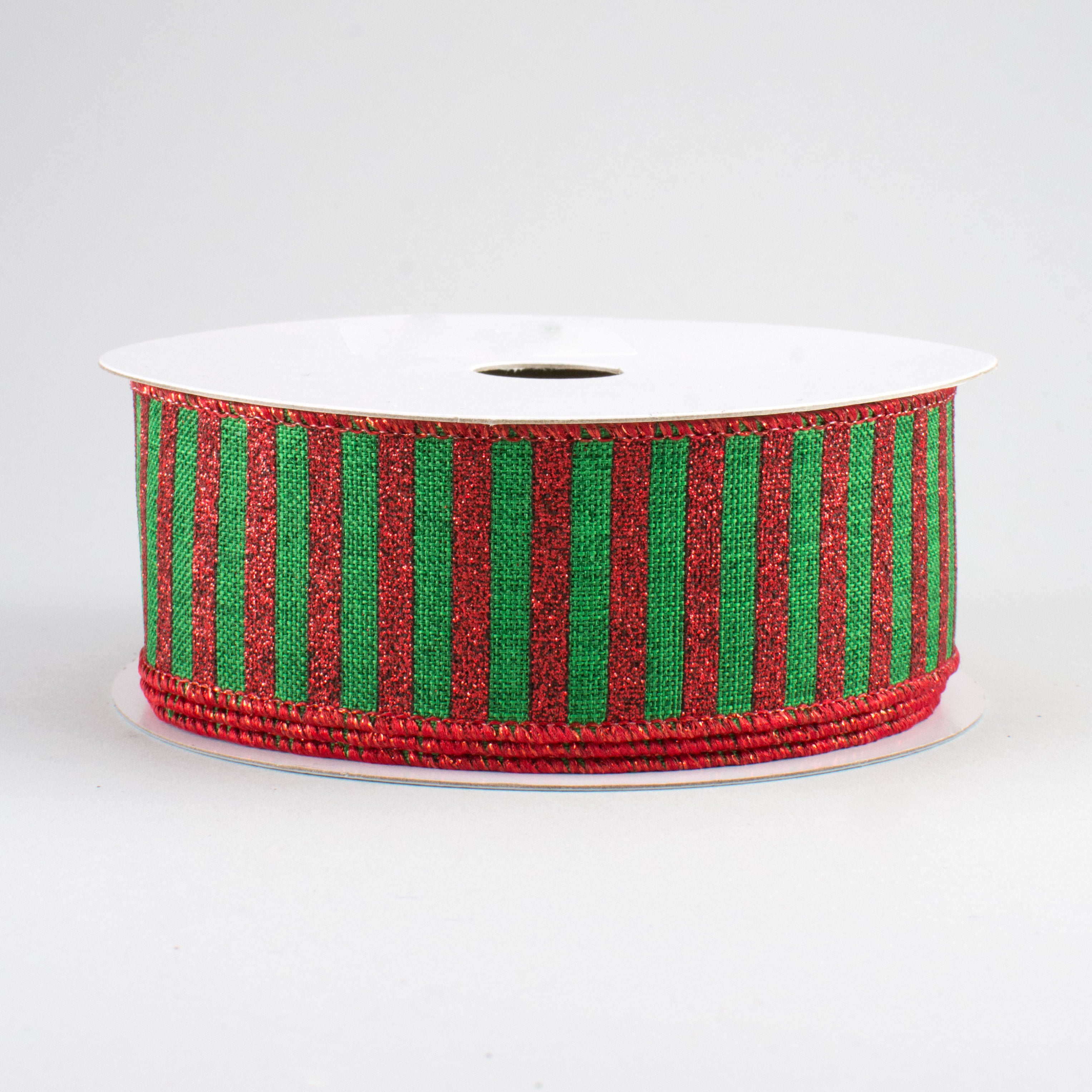 1.5" Glitter Stripe Canvas Ribbon: Emerald & Red (10 Yards)