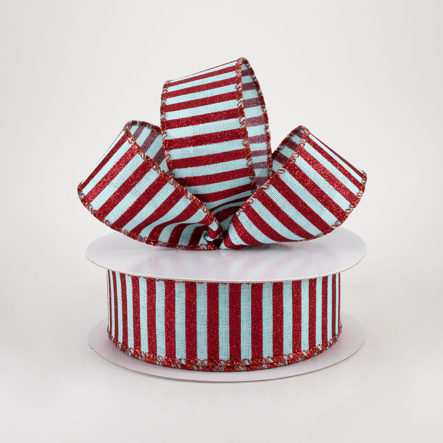1.5" Glitter Stripe Canvas Ribbon: Ice Blue & Red (10 Yards) Lifestyle Photo