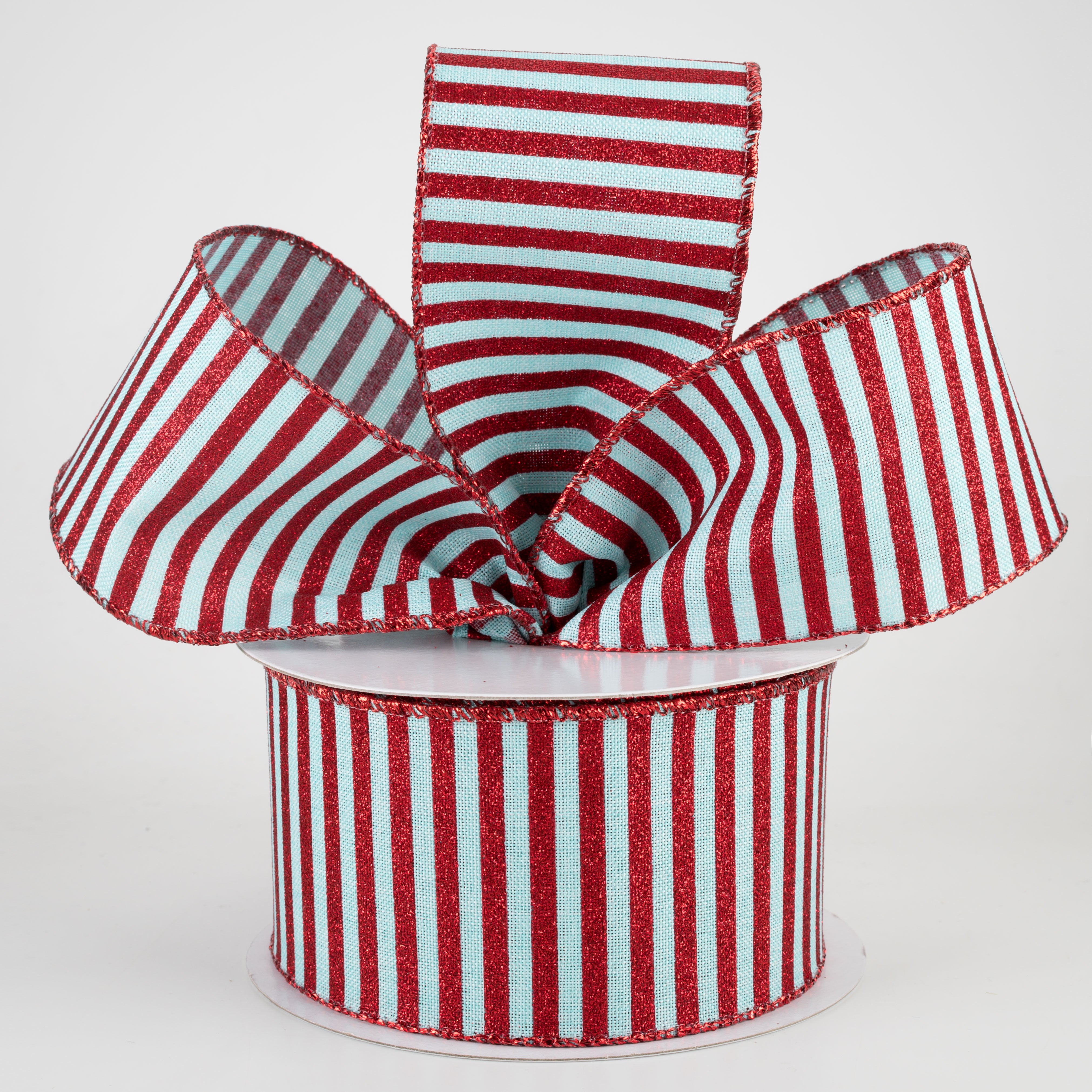 2.5" Glitter Stripe Canvas Ribbon: Ice Blue & Red (10 Yards) Lifestyle Photo