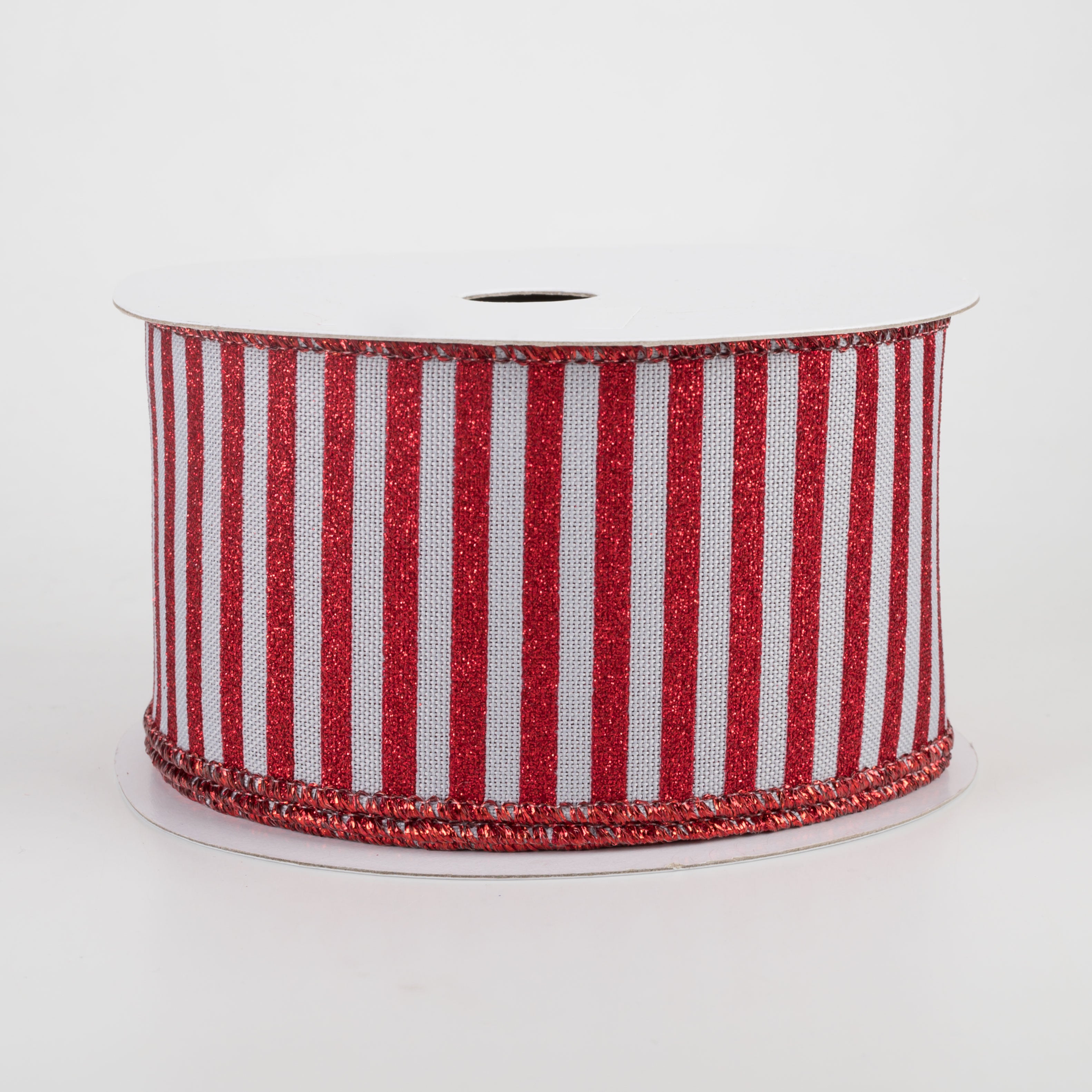 2.5" Glitter Stripe Canvas Ribbon: Light Grey & Red (10 Yards)
