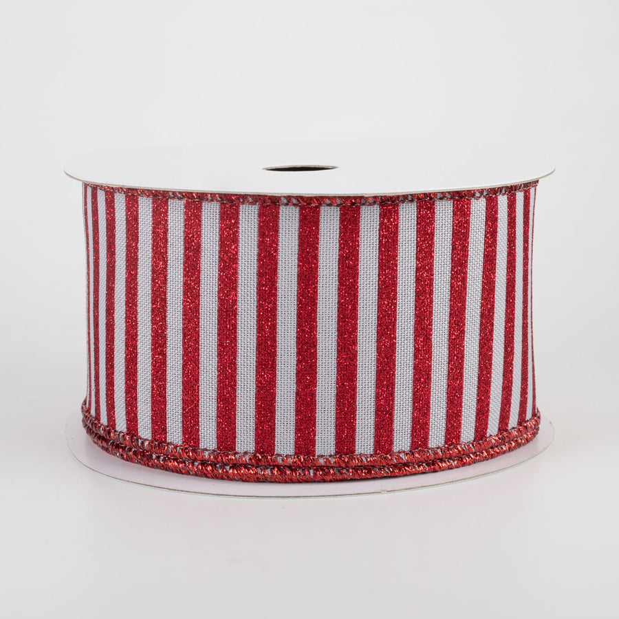 2.5" Glitter Stripe Canvas Ribbon: Light Grey & Red (10 Yards)