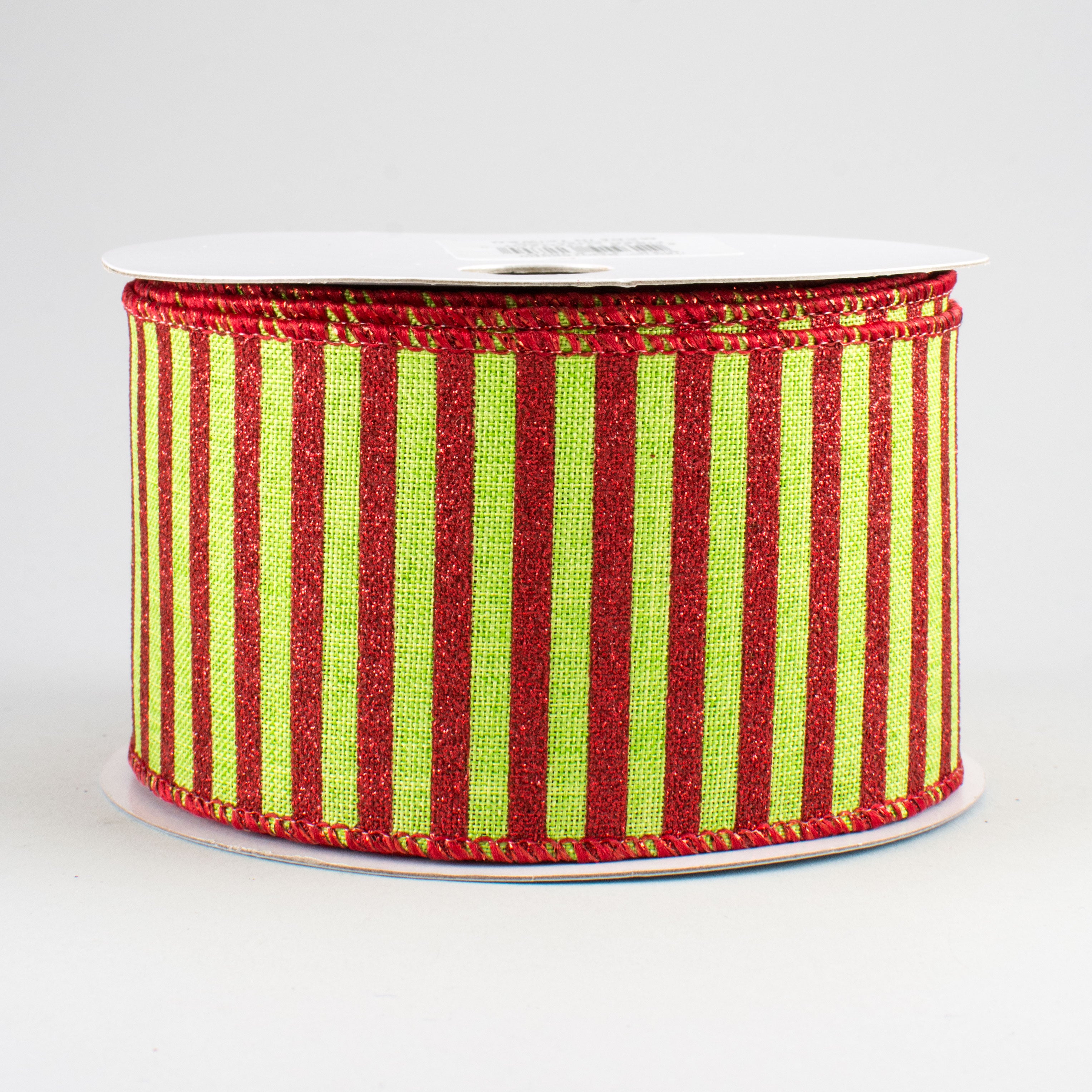 2.5" Glitter Stripe Canvas Ribbon: Lime & Red (10 Yards)