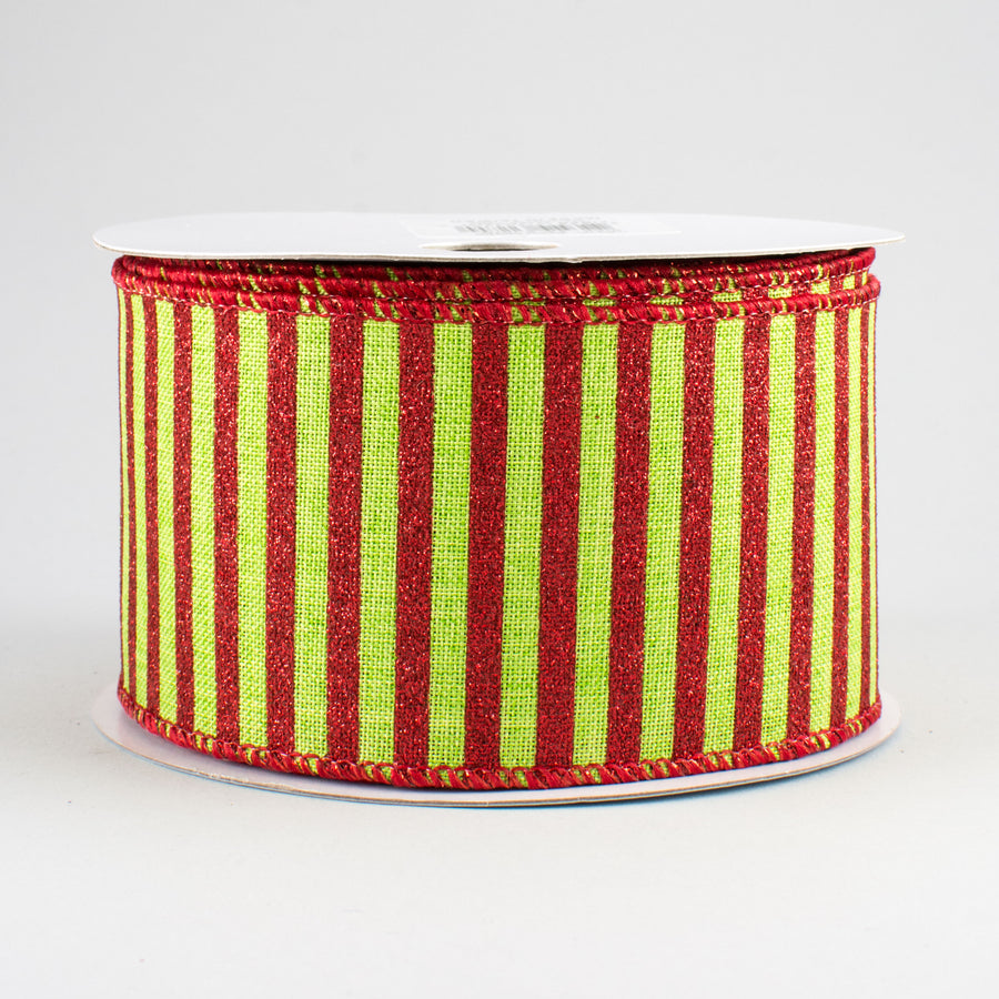 2.5" Glitter Stripe Canvas Ribbon: Lime & Red (10 Yards)