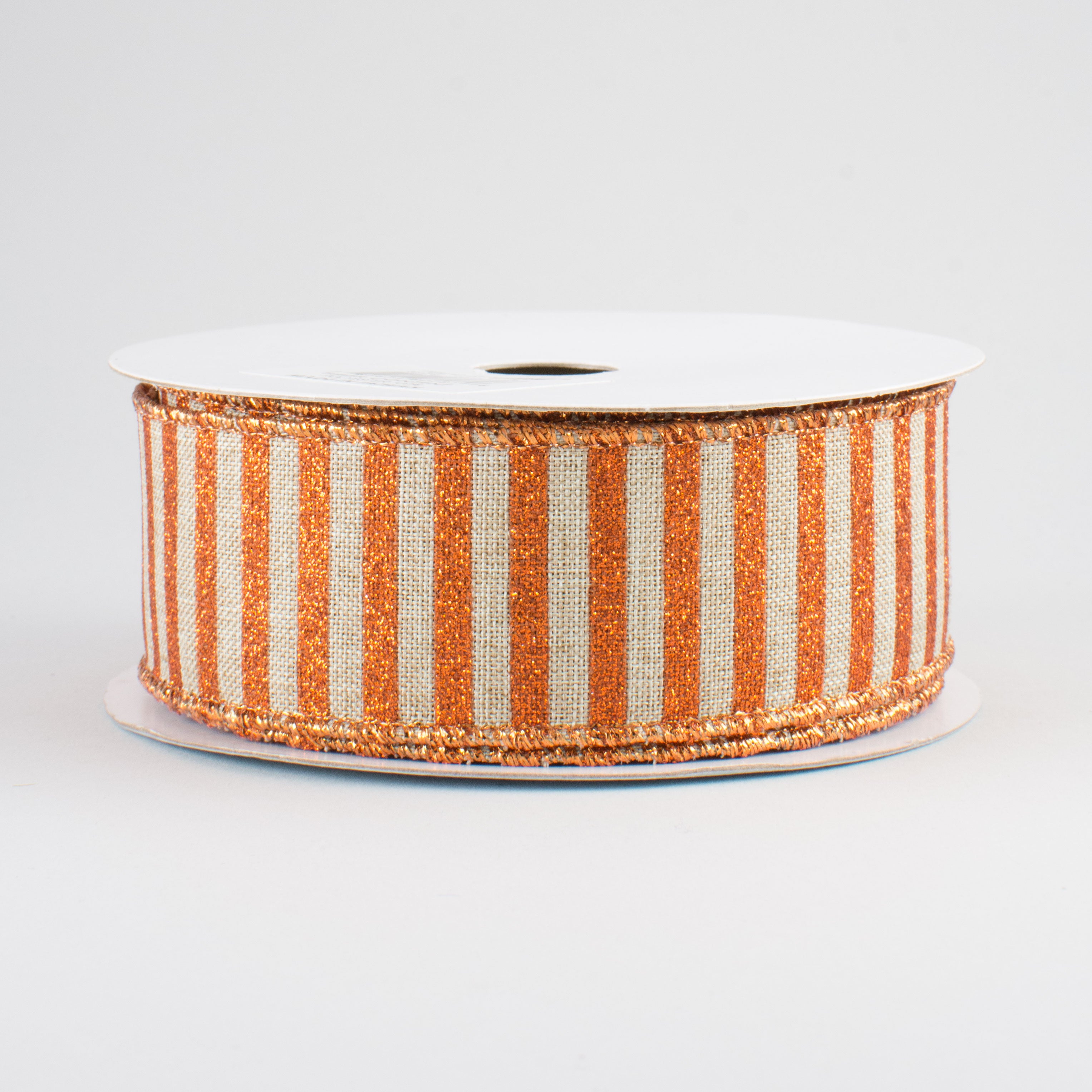 1.5" Glitter Stripe Canvas Ribbon: Natural & Bright Orange (10 Yards)