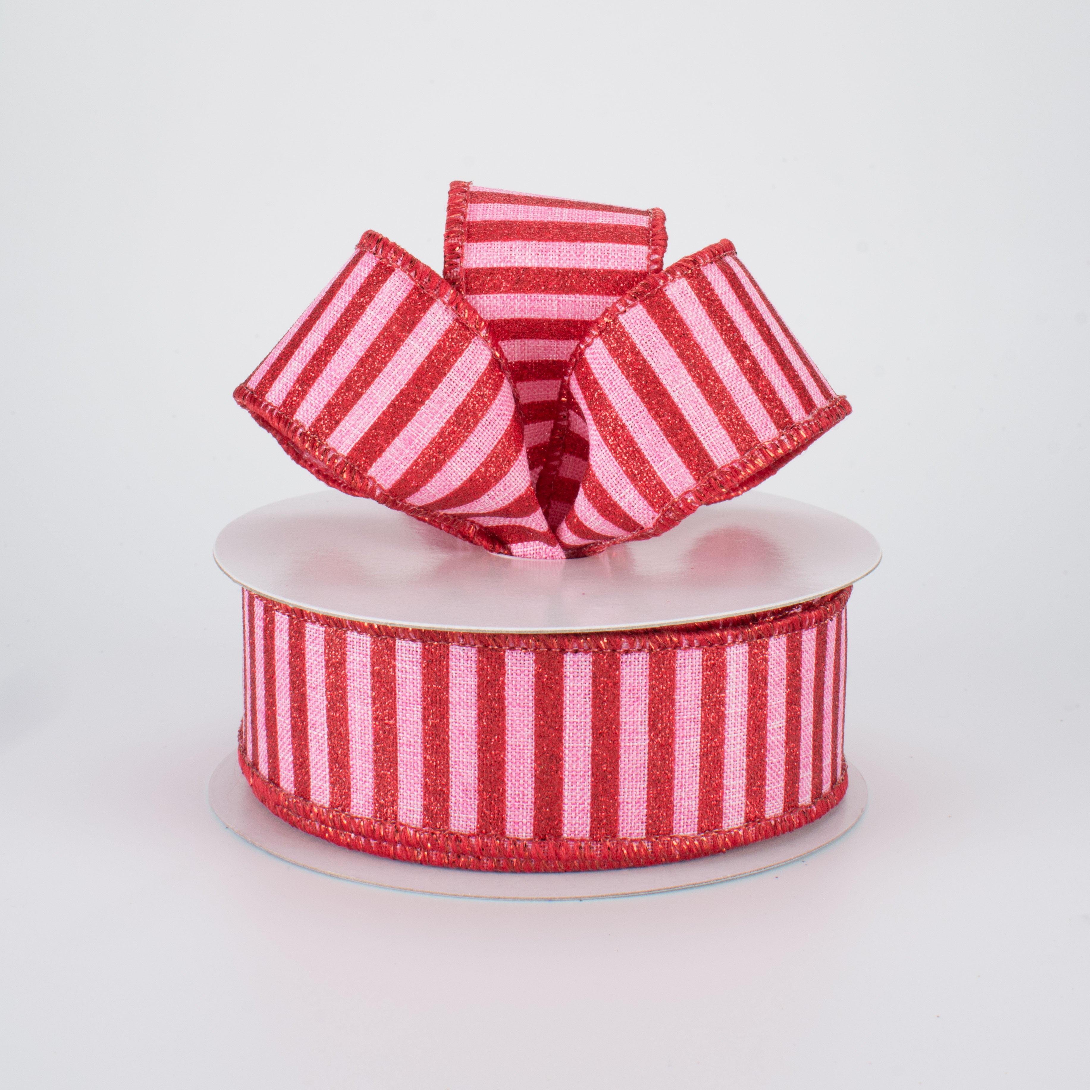 1.5" Glitter Stripe Canvas Ribbon: Pink & Red (10 Yards) Lifestyle Photo