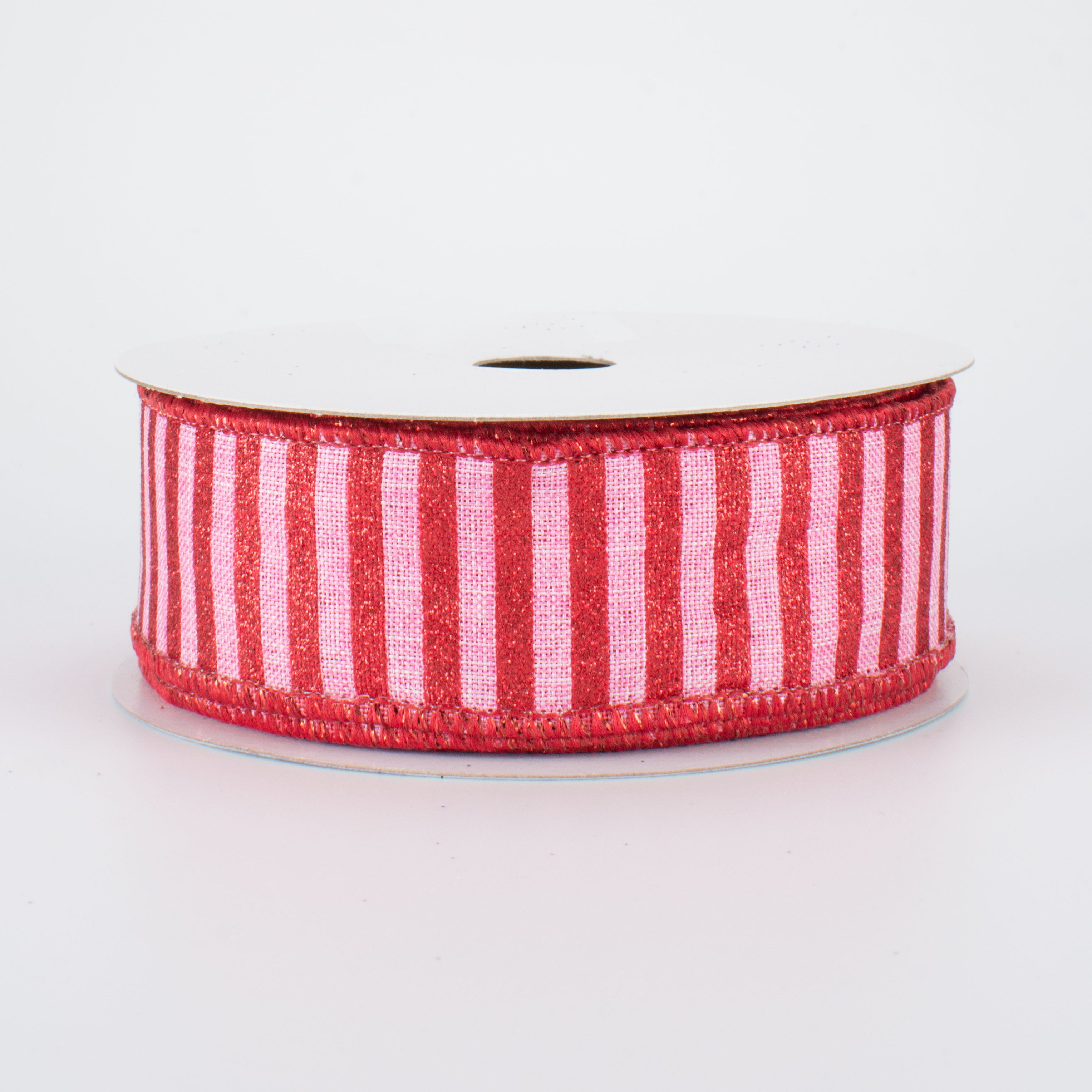 1.5" Glitter Stripe Canvas Ribbon: Pink & Red (10 Yards)