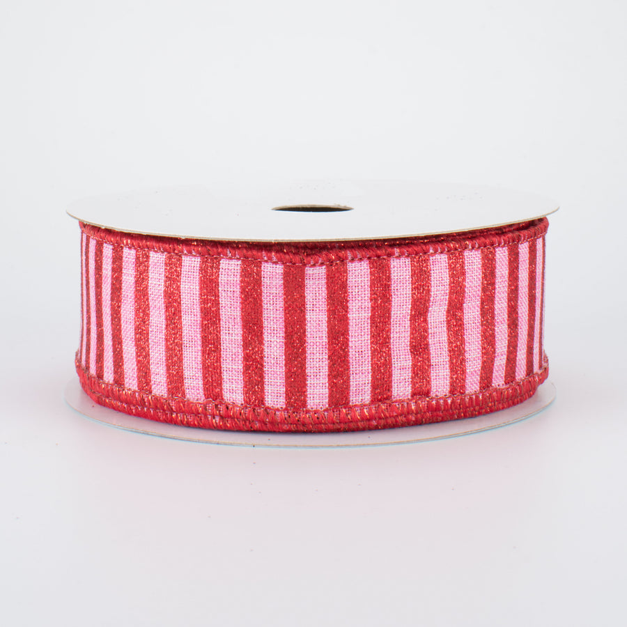1.5" Glitter Stripe Canvas Ribbon: Pink & Red (10 Yards)